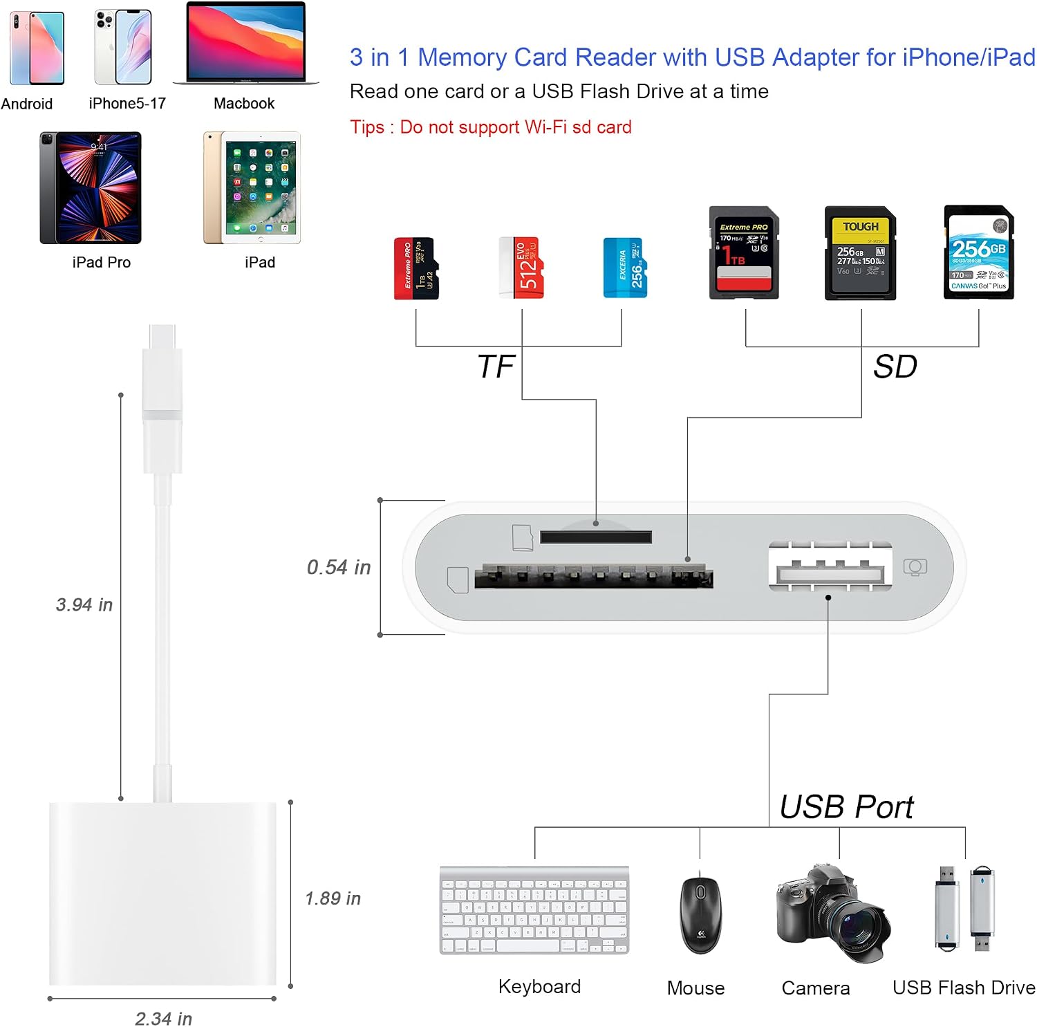 SD Card Reader for iPhone, Memory Card Reader with USB-C to Lightning Adapter Plug and Play Trail Game Camera Micro SD Card Viewer Support SD/TF Card and USB for iPad No App Required (White) - pokemaSD Card Reader for iPhone, Memory Card Reader with USB-C to Lightning Adapter Plug and Play Trail Game Camera Micro SD Card Viewer Support SD/TF Card and USB for iPad No App Required (White)