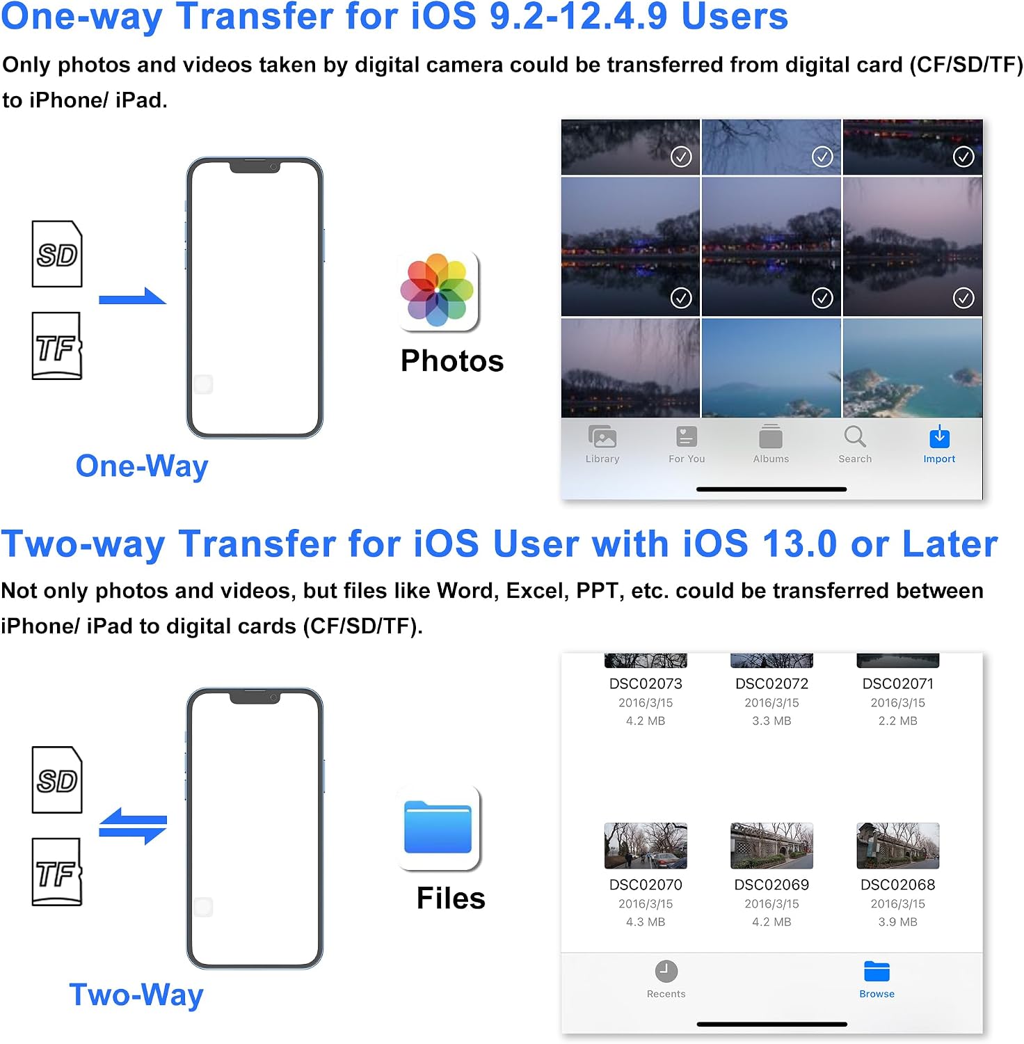 SD Card Reader for iPhone, Memory Card Reader with USB-C to Lightning Adapter Plug and Play Trail Game Camera Micro SD Card Viewer Support SD/TF Card and USB for iPad No App Required (White) - pokemaSD Card Reader for iPhone, Memory Card Reader with USB-C to Lightning Adapter Plug and Play Trail Game Camera Micro SD Card Viewer Support SD/TF Card and USB for iPad No App Required (White)