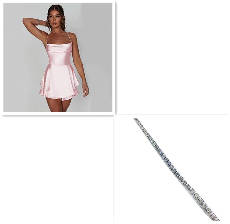 Sexy Suspender Skirt For Women Elegant Slim Strap Satin Backless Lace Up A-Line Short Dress Lady - pokema1187cc1326044bf3dbf20db57efe563a