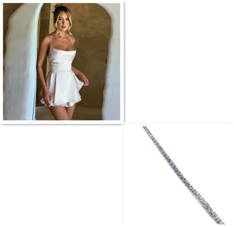 Sexy Suspender Skirt For Women Elegant Slim Strap Satin Backless Lace Up A-Line Short Dress Lady - pokema518ac0909b5578c2d2a76fd4e05d3925