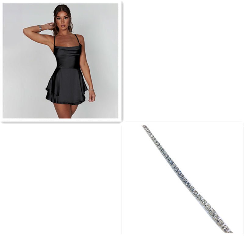 Sexy Suspender Skirt For Women Elegant Slim Strap Satin Backless Lace Up A-Line Short Dress Lady - pokema7f57a4ecddeb95bfd30d221f7d9cadde