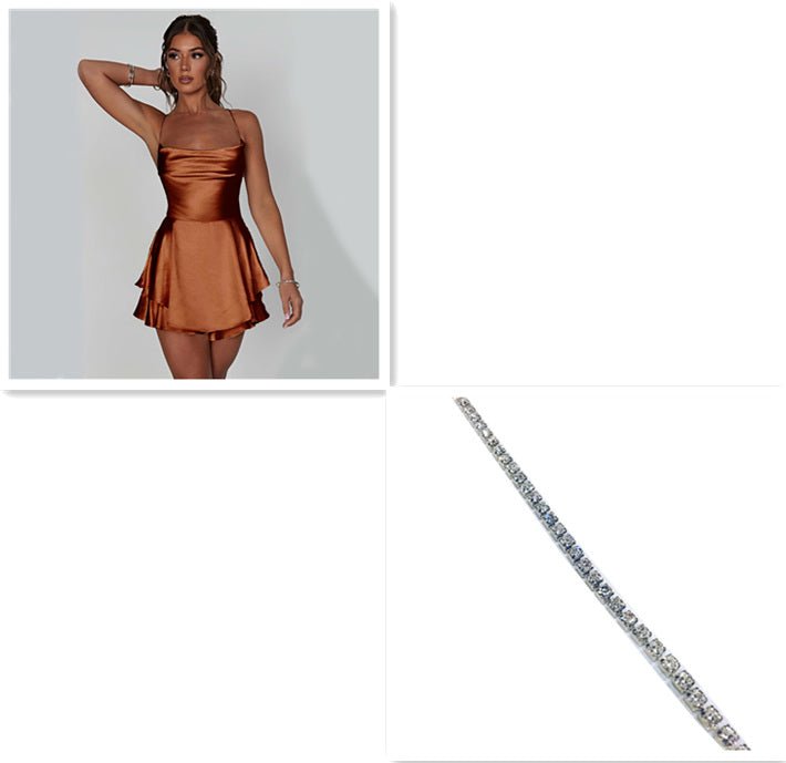 Sexy Suspender Skirt For Women Elegant Slim Strap Satin Backless Lace Up A-Line Short Dress Lady - pokema1d03f56dd2aaf7bd5985579b2e0cb589