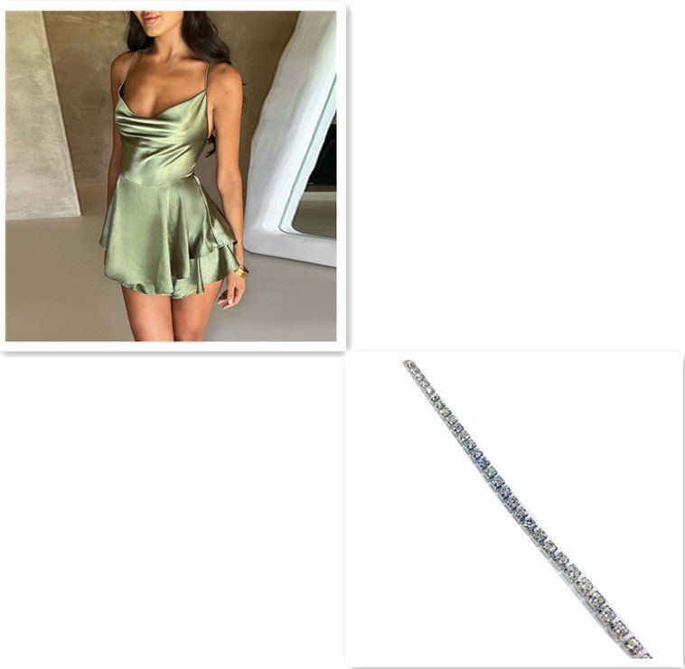 Sexy Suspender Skirt For Women Elegant Slim Strap Satin Backless Lace Up A-Line Short Dress Lady - pokemaeb1c9c7e1e4bca93a676019df967025e