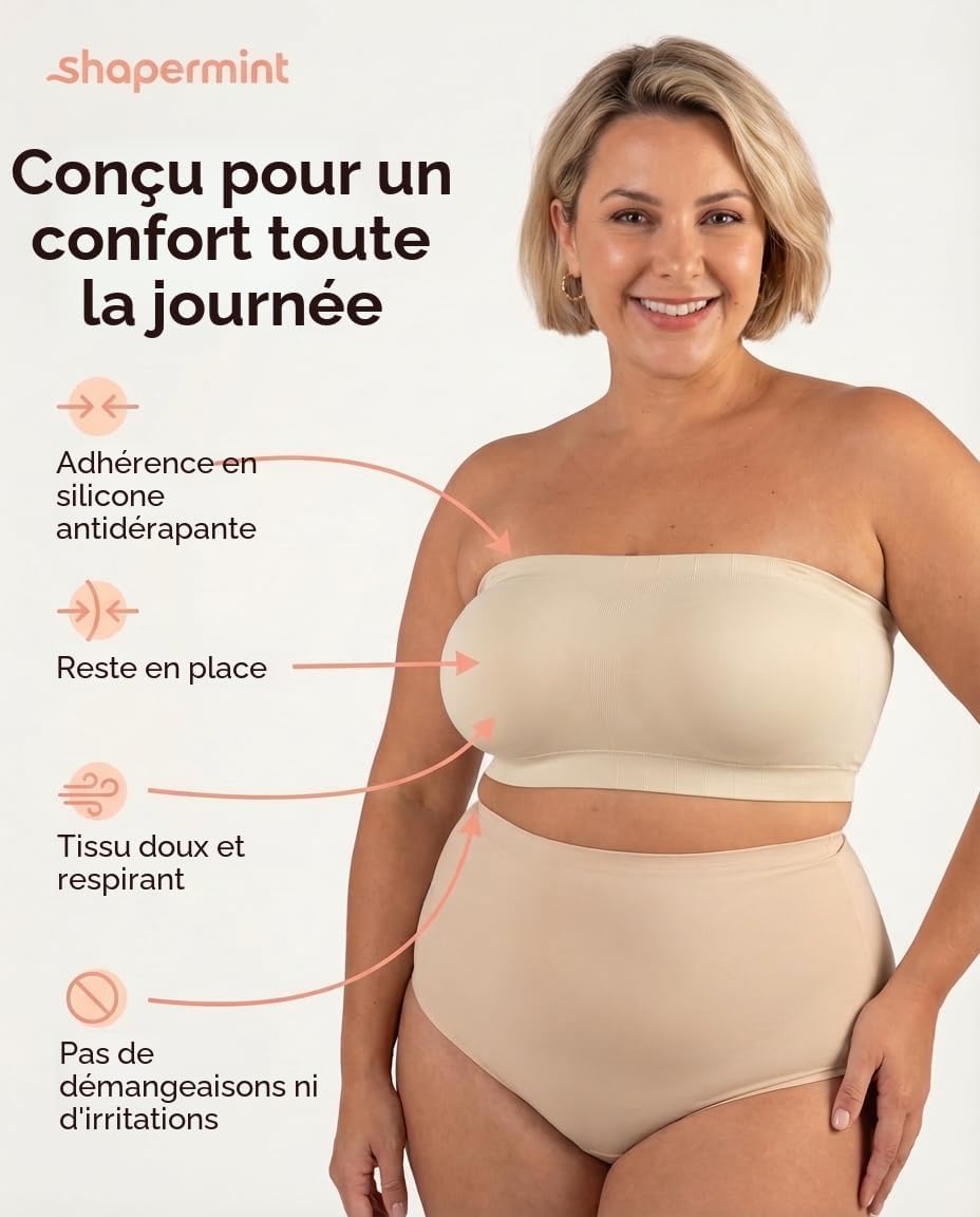 SHAPERMINT Soutien-gorge convertible sans bretelles pour femme - Soutien-gorge bandeau sans bretelles, haut bandeau, soutien-gorge sans armatures - pokemaSHAPERMINT Soutien-gorge convertible sans bretelles pour femme - Soutien-gorge bandeau sans bretelles, haut bandeau, soutien-gorge sans armatures