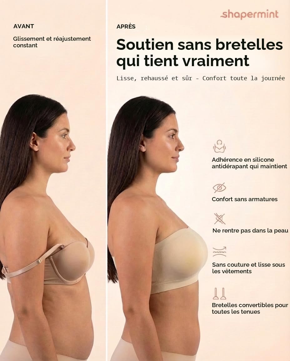 SHAPERMINT Soutien-gorge convertible sans bretelles pour femme - Soutien-gorge bandeau sans bretelles, haut bandeau, soutien-gorge sans armatures - pokemaSHAPERMINT Soutien-gorge convertible sans bretelles pour femme - Soutien-gorge bandeau sans bretelles, haut bandeau, soutien-gorge sans armatures