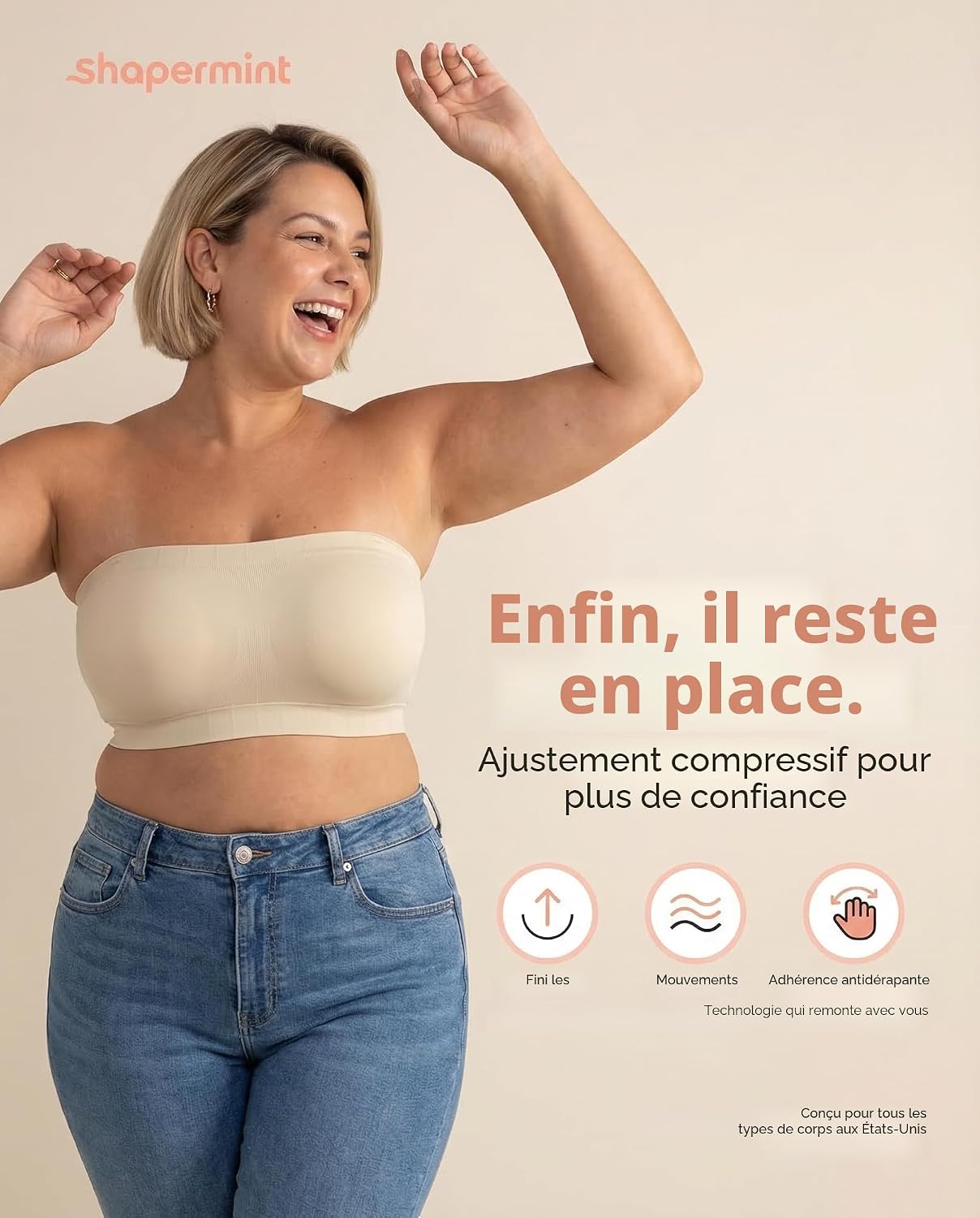 SHAPERMINT Soutien-gorge convertible sans bretelles pour femme - Soutien-gorge bandeau sans bretelles, haut bandeau, soutien-gorge sans armatures - pokemaSHAPERMINT Soutien-gorge convertible sans bretelles pour femme - Soutien-gorge bandeau sans bretelles, haut bandeau, soutien-gorge sans armatures