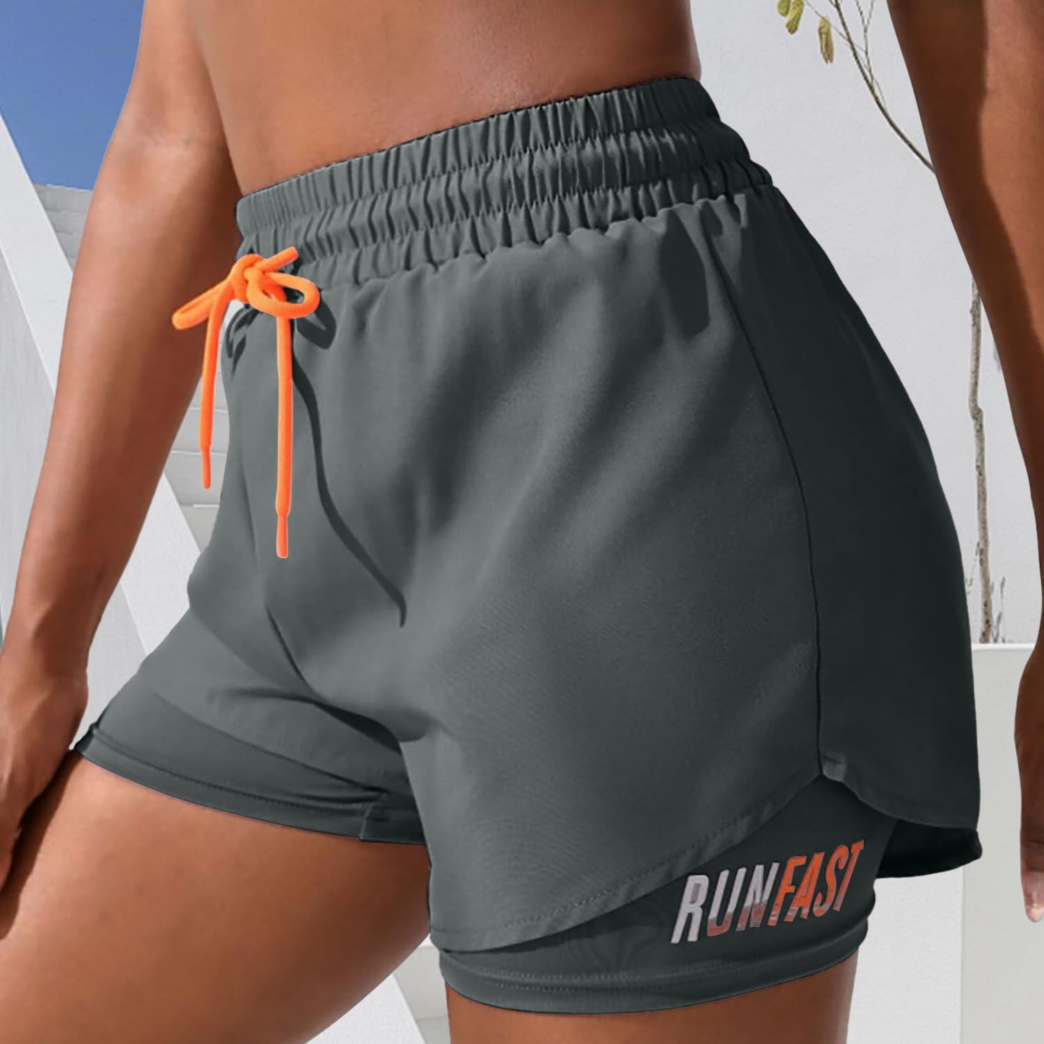 Short de course 2 en 1 pour femme - Taille haute - Short de sport athlétique avec doublure et cordon de serrage - pokemaShort de course 2 en 1 pour femme - Taille haute - Short de sport athlétique avec doublure et cordon de serrage