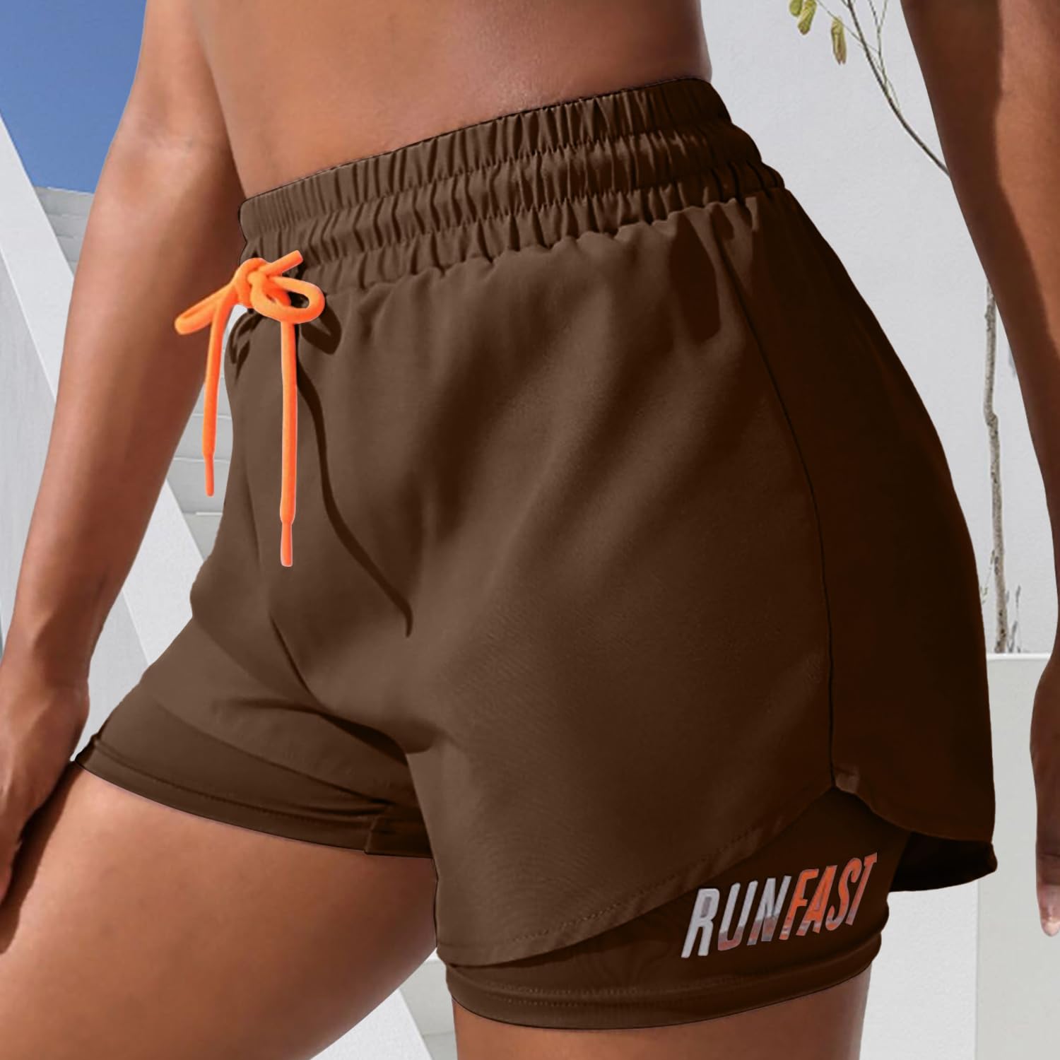 Short de course 2 en 1 pour femme - Taille haute - Short de sport athlétique avec doublure et cordon de serrage - pokemaShort de course 2 en 1 pour femme - Taille haute - Short de sport athlétique avec doublure et cordon de serrage