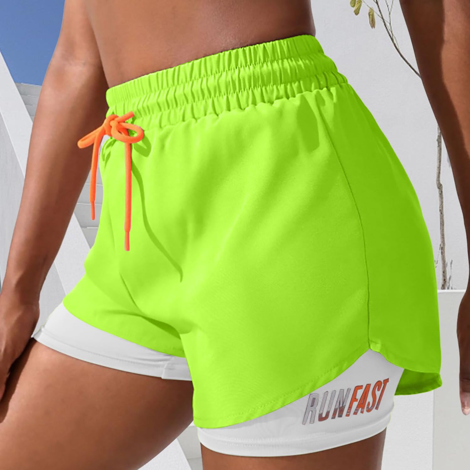 Short de course 2 en 1 pour femme - Taille haute - Short de sport athlétique avec doublure et cordon de serrage - pokemaShort de course 2 en 1 pour femme - Taille haute - Short de sport athlétique avec doublure et cordon de serrage