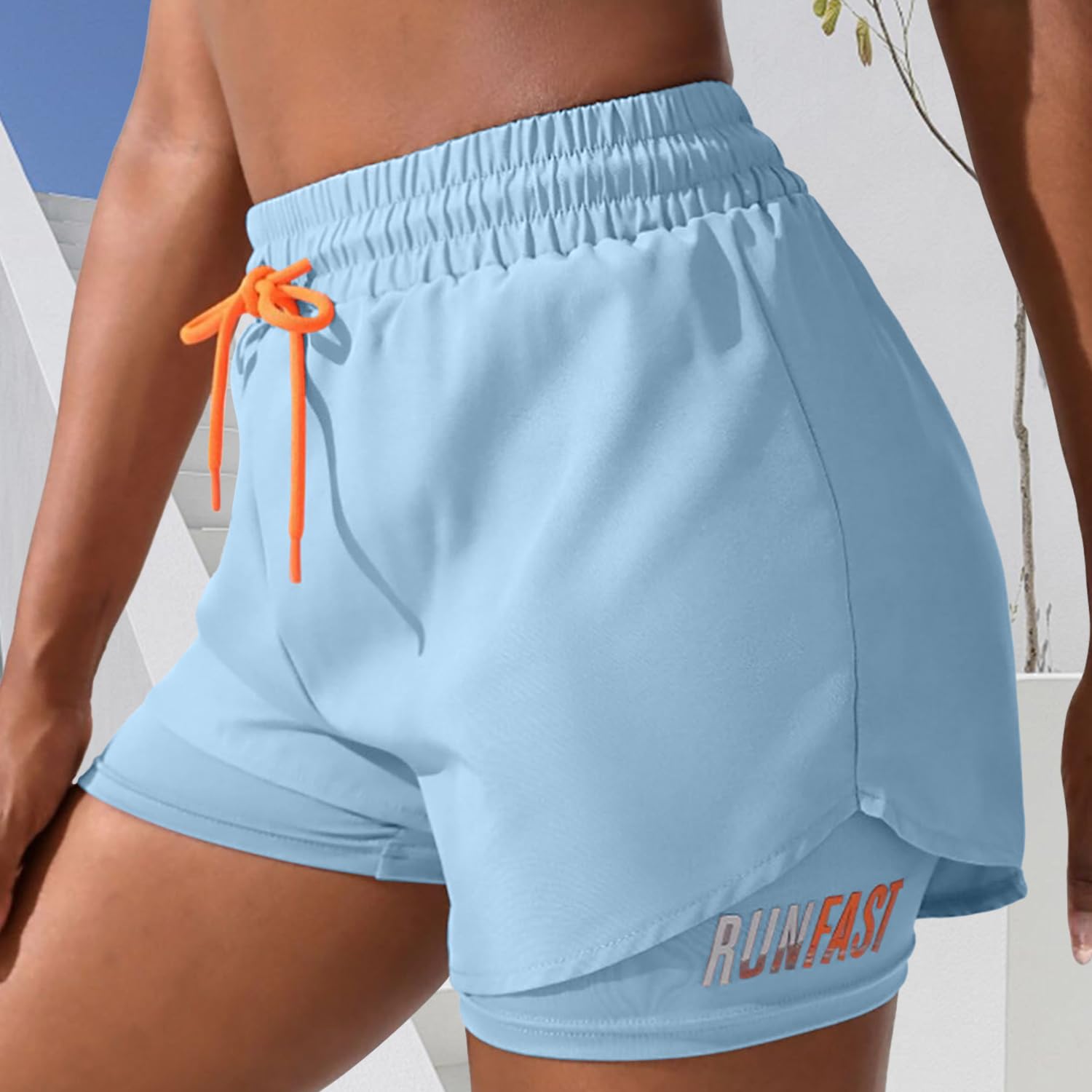 Short de course 2 en 1 pour femme - Taille haute - Short de sport athlétique avec doublure et cordon de serrage - pokemaShort de course 2 en 1 pour femme - Taille haute - Short de sport athlétique avec doublure et cordon de serrage