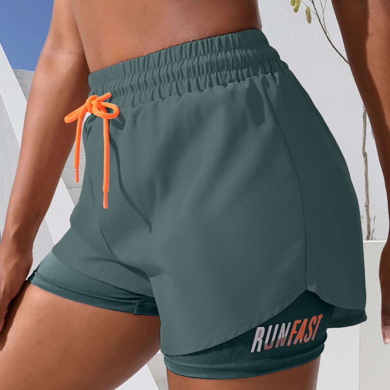 Short de course 2 en 1 pour femme - Taille haute - Short de sport athlétique avec doublure et cordon de serrage - pokemaShort de course 2 en 1 pour femme - Taille haute - Short de sport athlétique avec doublure et cordon de serrage