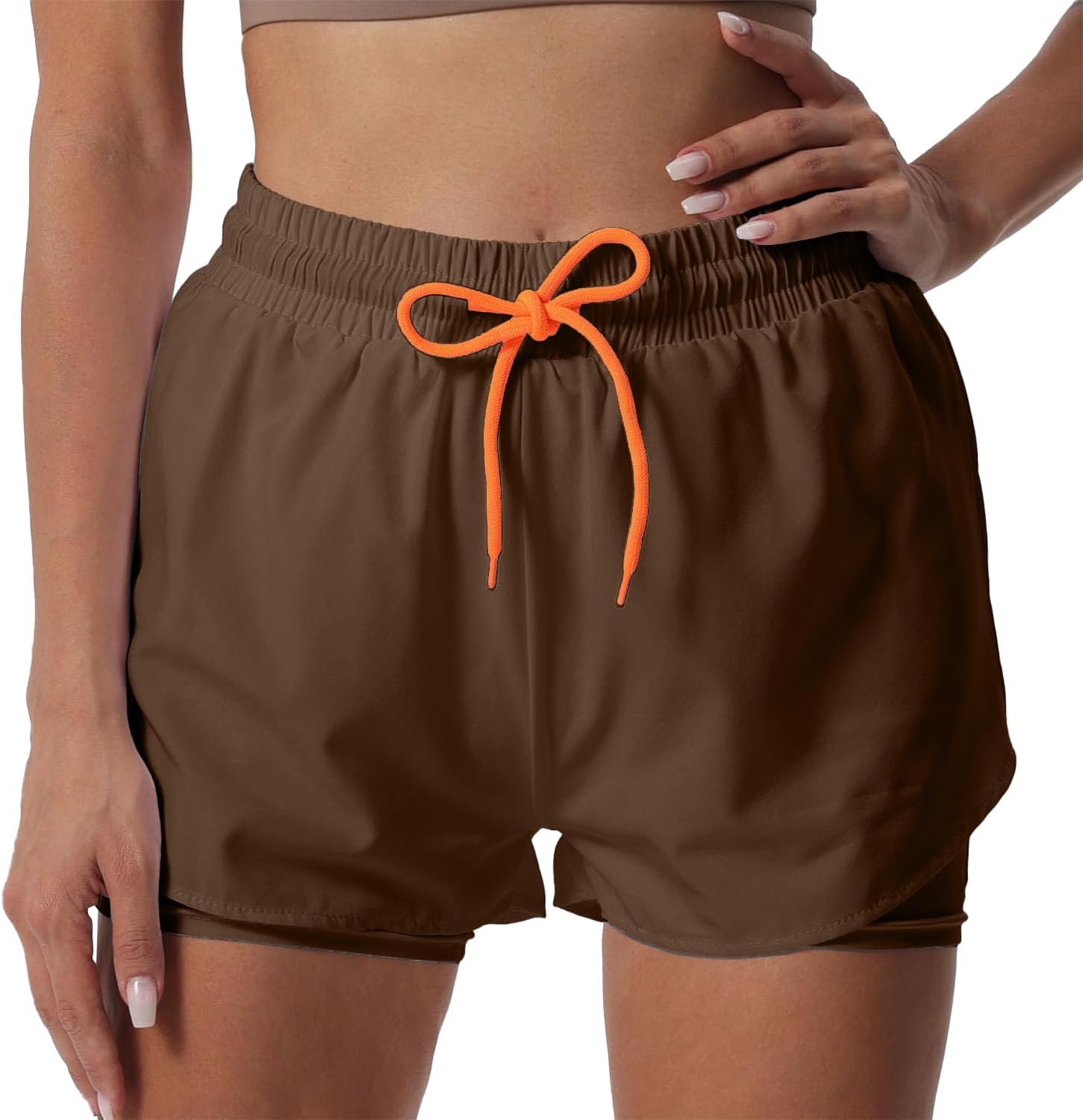 Short de course 2 en 1 pour femme - Taille haute - Short de sport athlétique avec doublure et cordon de serrage - pokemaShort de course 2 en 1 pour femme - Taille haute - Short de sport athlétique avec doublure et cordon de serrage