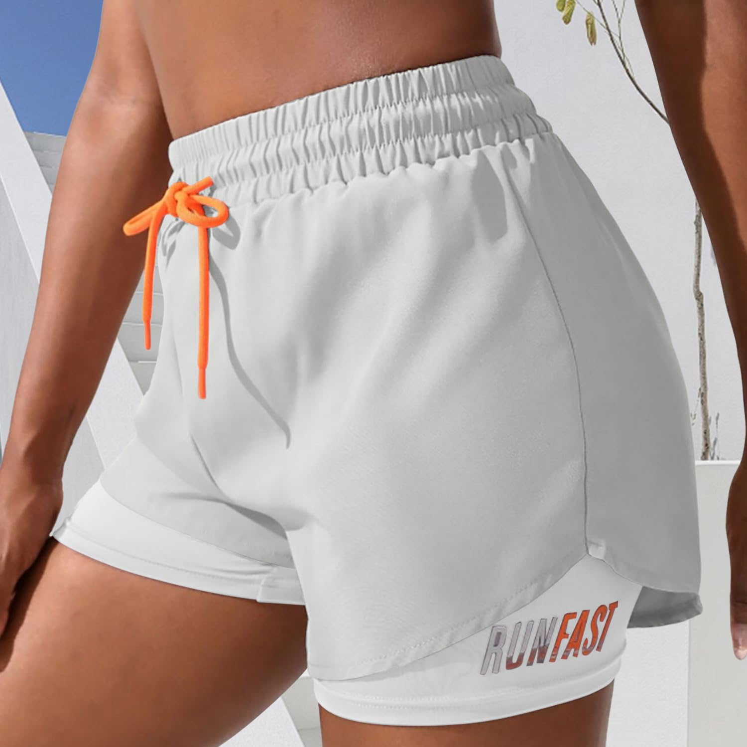 Short de course 2 en 1 pour femme - Taille haute - Short de sport athlétique avec doublure et cordon de serrage - pokemaShort de course 2 en 1 pour femme - Taille haute - Short de sport athlétique avec doublure et cordon de serrage