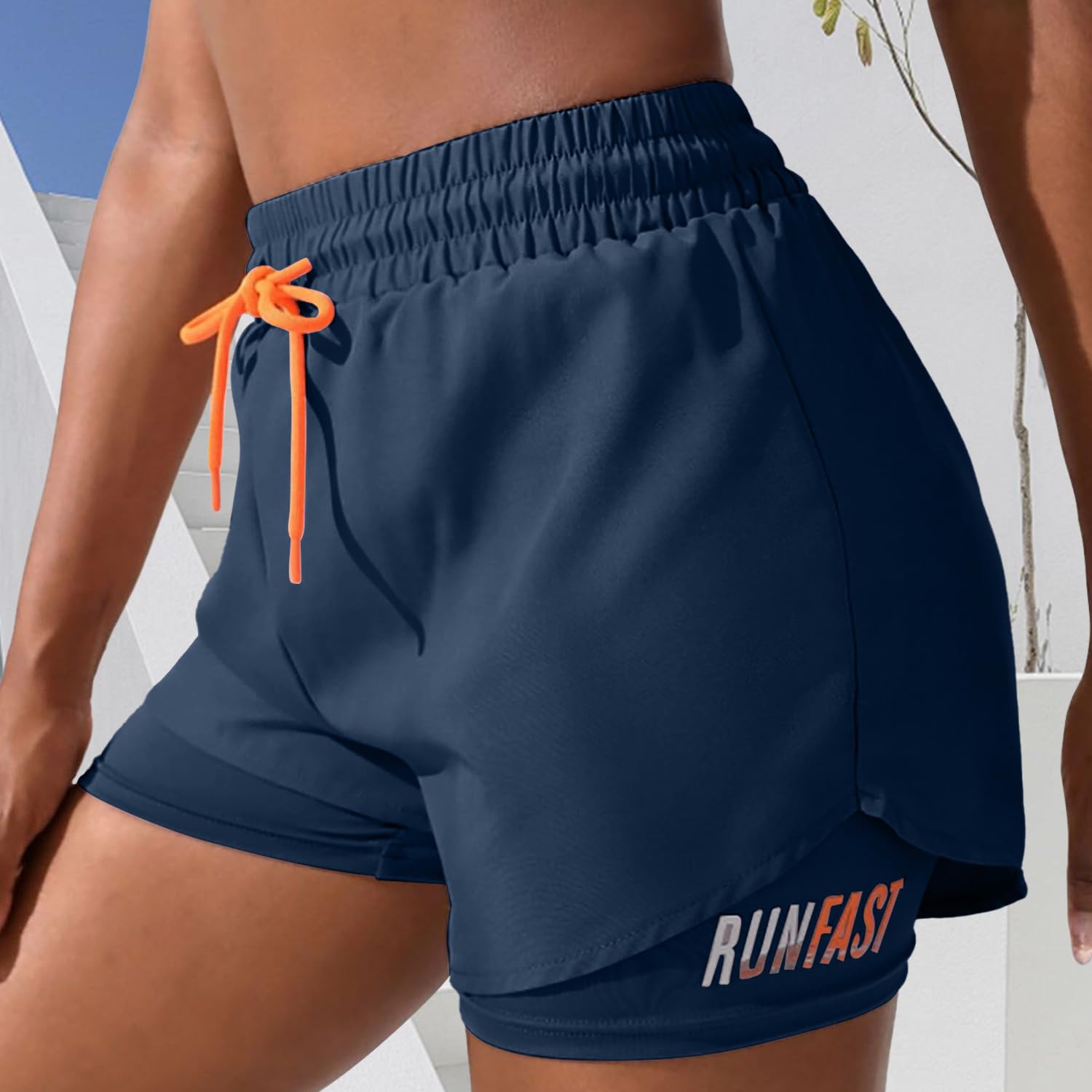 Short de course 2 en 1 pour femme - Taille haute - Short de sport athlétique avec doublure et cordon de serrage - pokemaShort de course 2 en 1 pour femme - Taille haute - Short de sport athlétique avec doublure et cordon de serrage