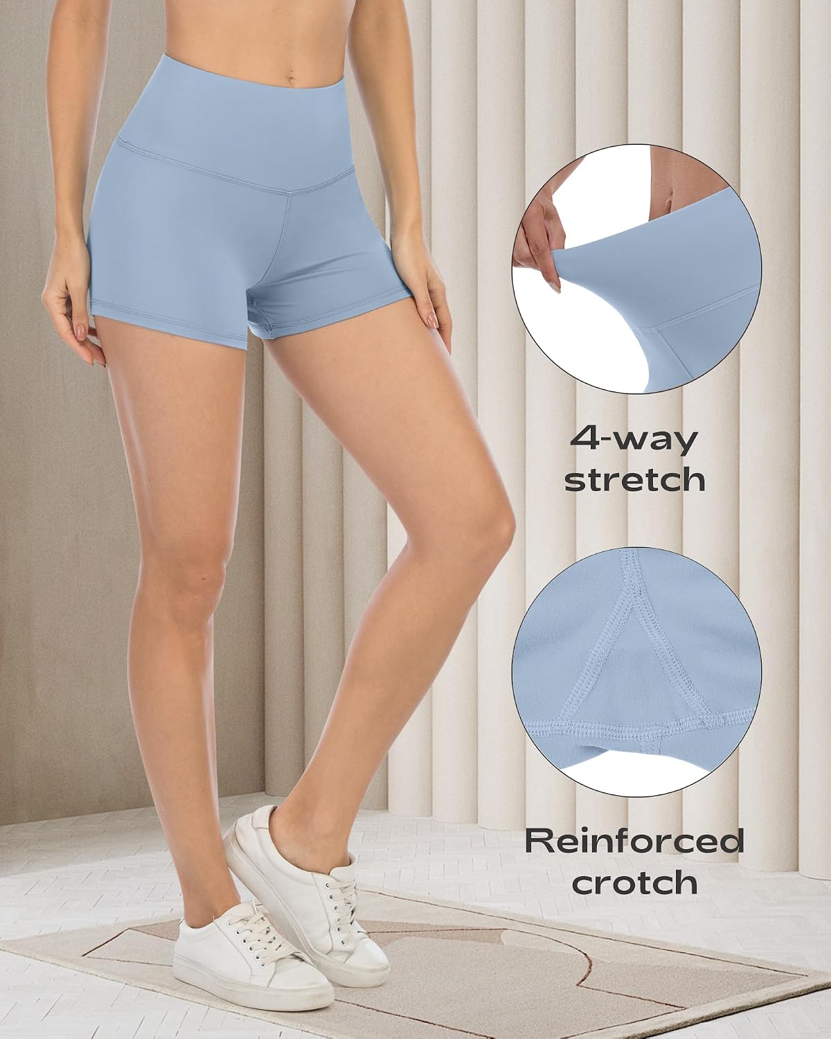 Short d'entraînement en élasthanne pour femme, taille haute de 7,6 cm, contrôle du ventre, short de yoga et de gym - pokemaShort d'entraînement en élasthanne pour femme, taille haute de 7,6 cm, contrôle du ventre, short de yoga et de gym