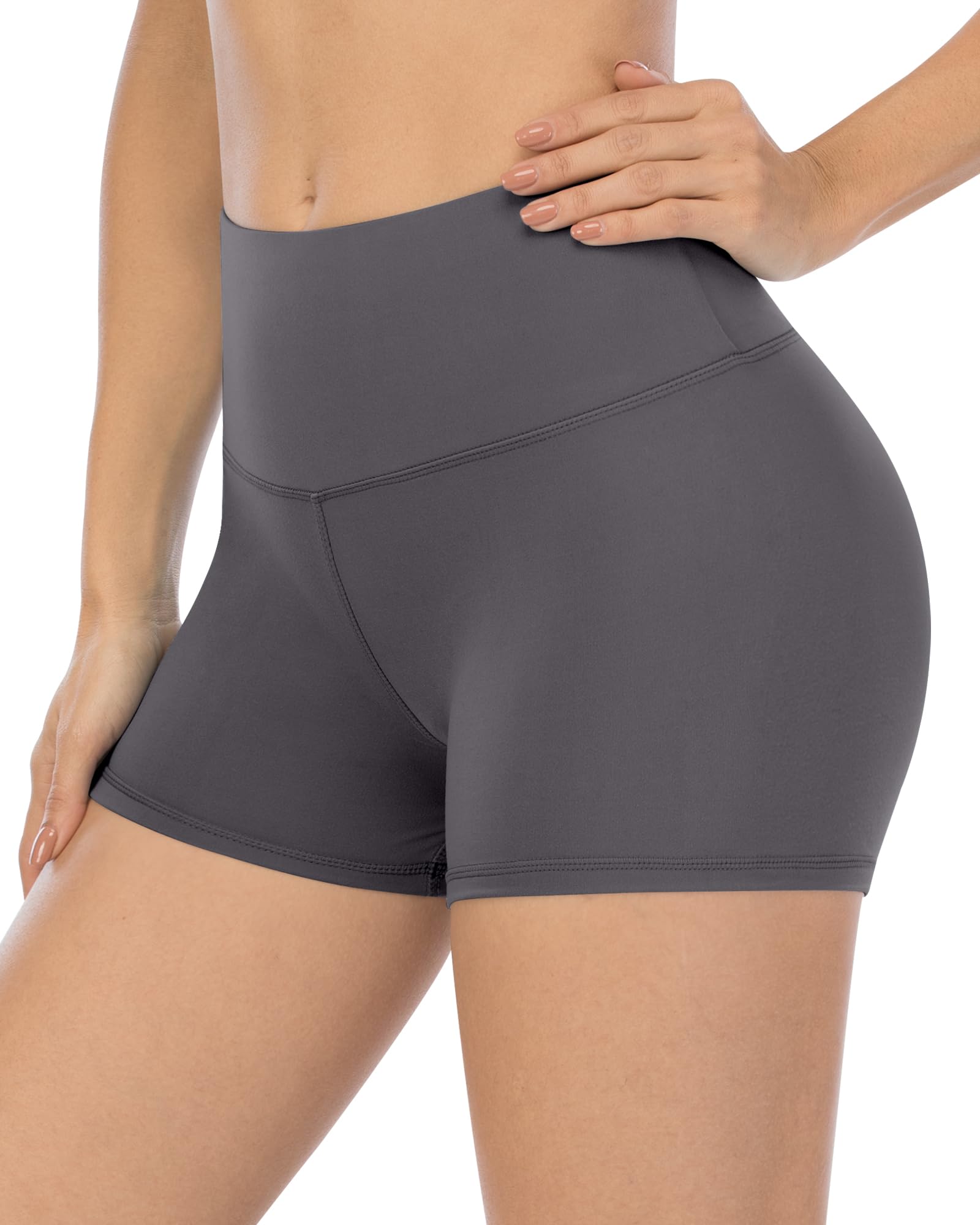 Short d'entraînement en élasthanne pour femme, taille haute de 7,6 cm, contrôle du ventre, short de yoga et de gym - pokemaShort d'entraînement en élasthanne pour femme, taille haute de 7,6 cm, contrôle du ventre, short de yoga et de gym