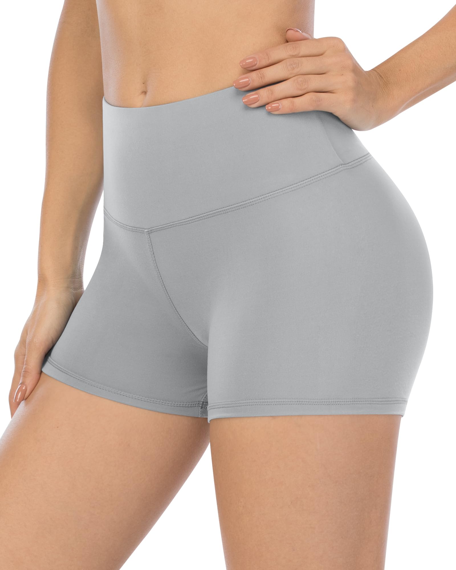 Short d'entraînement en élasthanne pour femme, taille haute de 7,6 cm, contrôle du ventre, short de yoga et de gym - pokemaShort d'entraînement en élasthanne pour femme, taille haute de 7,6 cm, contrôle du ventre, short de yoga et de gym