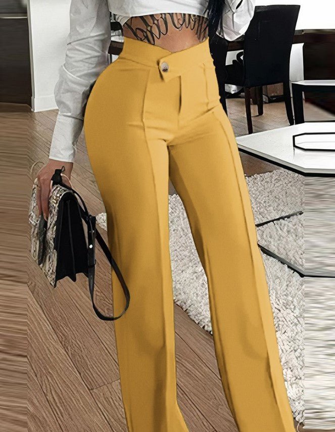 Slim Straight-leg Pants With Buckle Fashion Solid Color Trousers For Womens Clothing - pokema285b73f711ba973c0f30b36e992da2c6