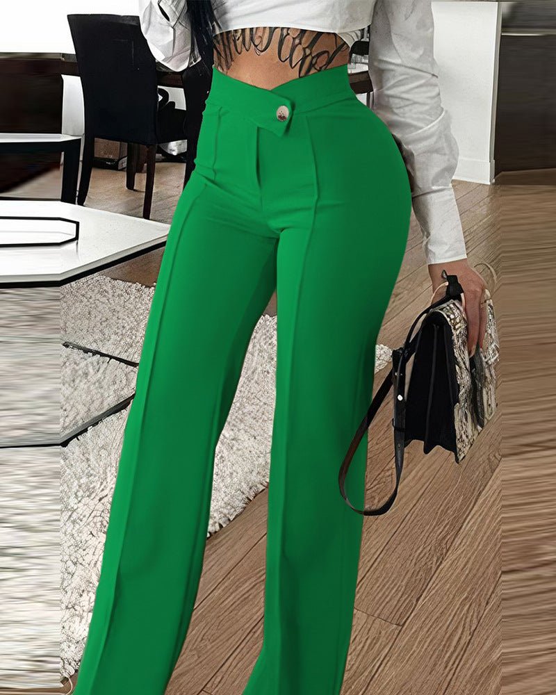 Slim Straight-leg Pants With Buckle Fashion Solid Color Trousers For Womens Clothing - pokemacfcac34c3ea224aa9eb5800cd861fcfc