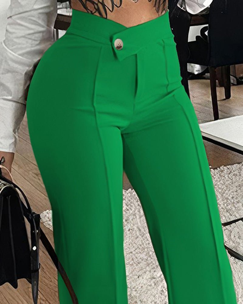 Slim Straight-leg Pants With Buckle Fashion Solid Color Trousers For Womens Clothing - pokema105c9b59617d2835dc01252ea5d9235
