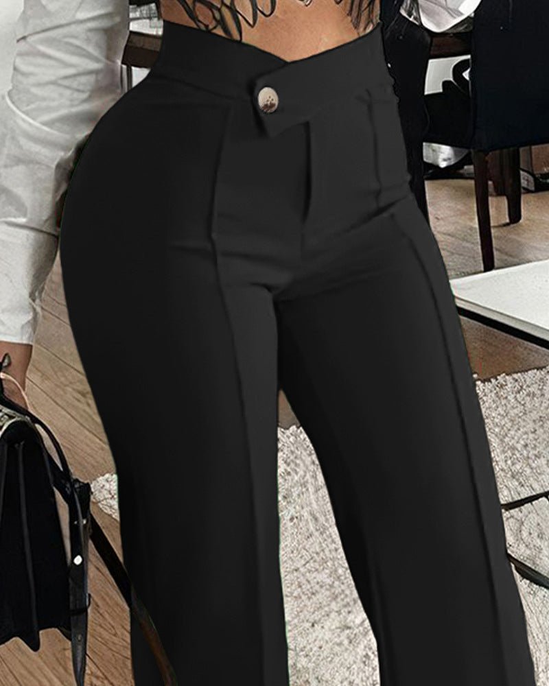 Slim Straight-leg Pants With Buckle Fashion Solid Color Trousers For Womens Clothing - pokema4e5ccb3f432caa52747b5997a2312ba0