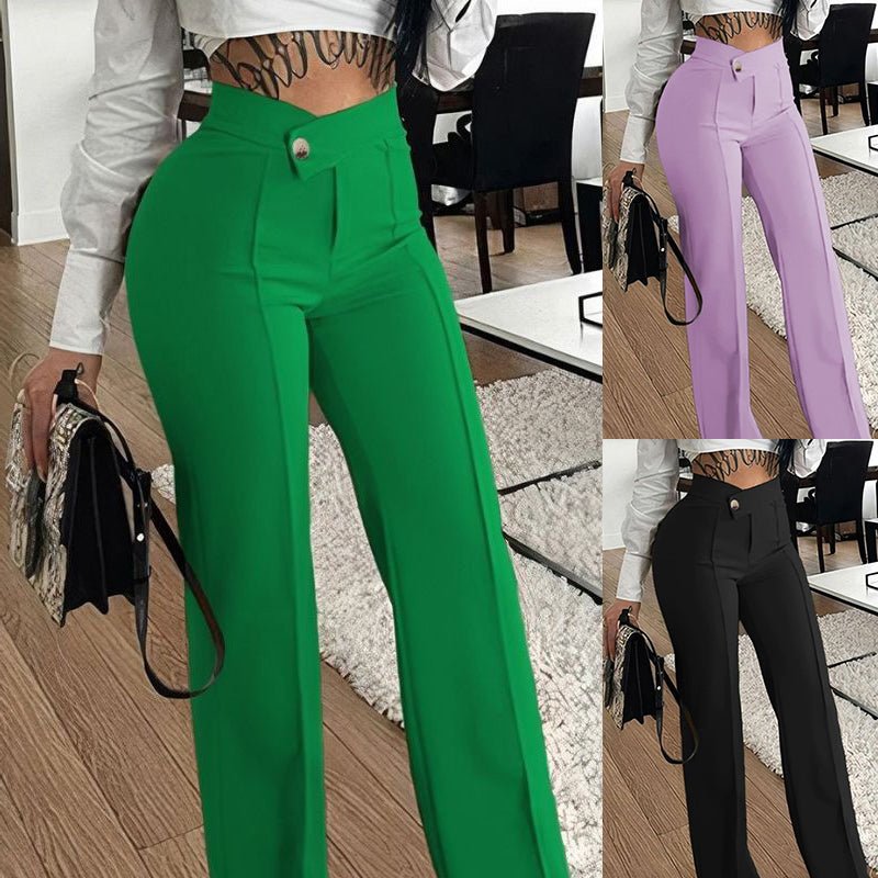 Slim Straight-leg Pants With Buckle Fashion Solid Color Trousers For Womens Clothing - pokema3c0d38f9e91a569500c07174ce670151