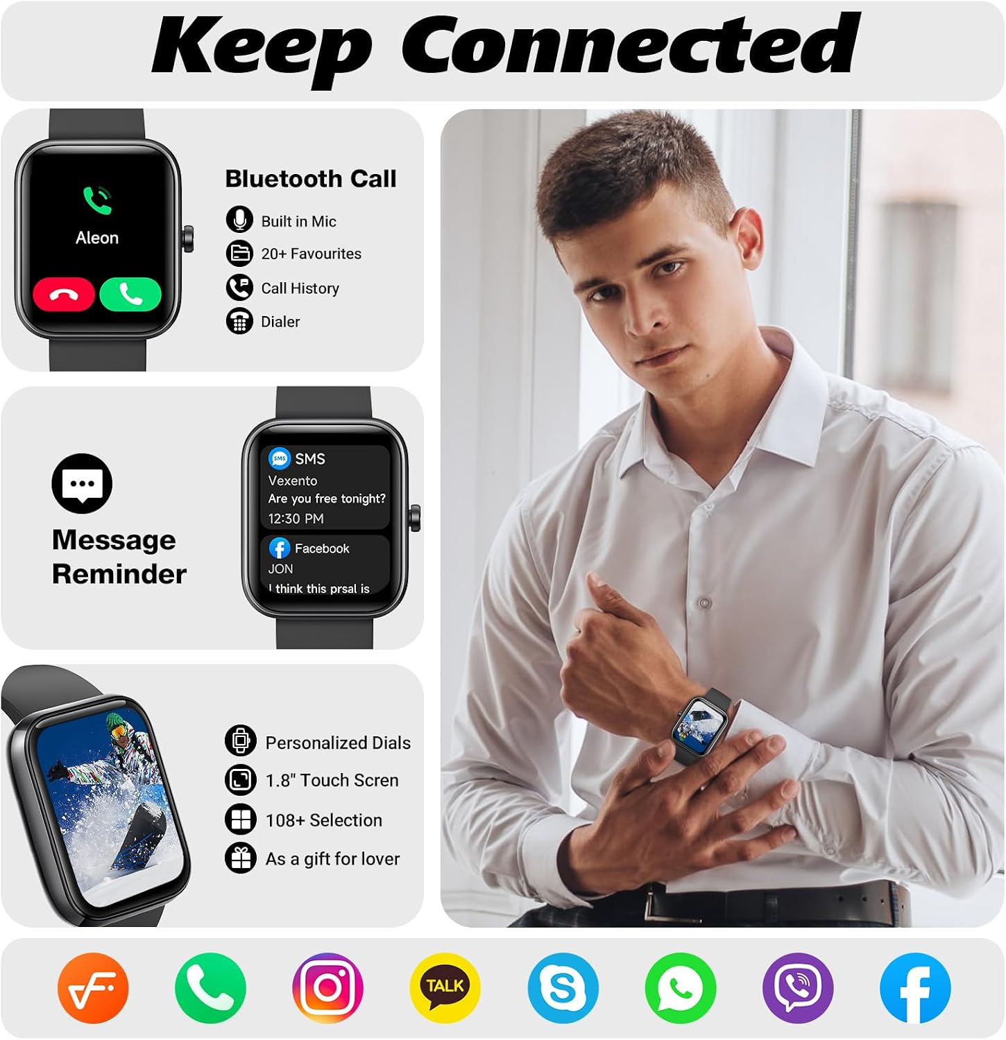Smart Watch for Men Women with Bluetooth Call, Alexa Built-in, Heart Rate & Sleep Monitor, 1.83" DIY Dial Fitness Watch with 100+ Sport Modes, IP68 Waterproof, Compatible with Android iOS - pokemaSmart Watch for Men Women with Bluetooth Call, Alexa Built-in, Heart Rate & Sleep Monitor, 1.83" DIY Dial Fitness Watch with 100+ Sport Modes, IP68 Waterproof, Compatible with Android iOS