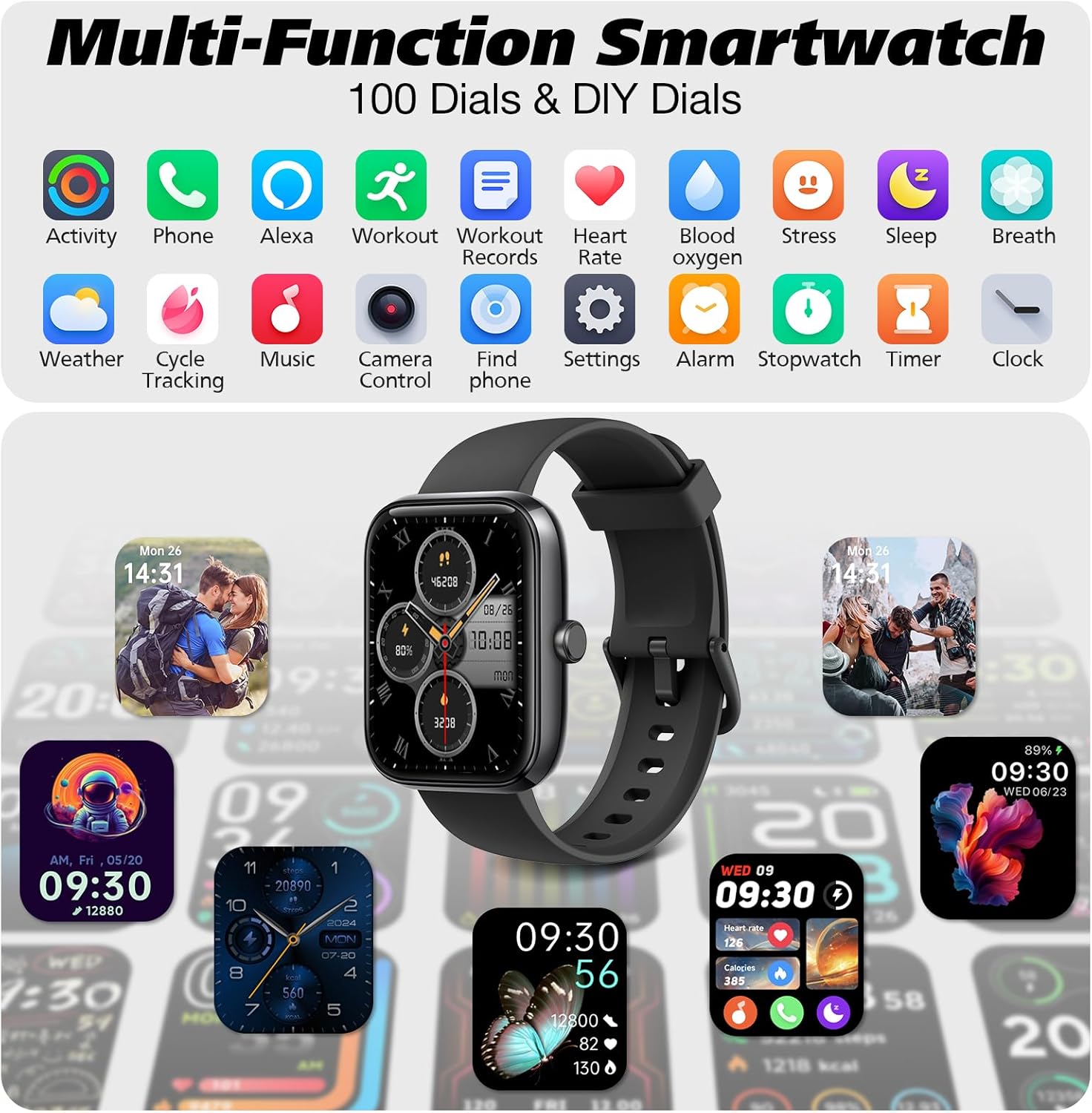 Smart Watch for Men Women with Bluetooth Call, Alexa Built-in, Heart Rate & Sleep Monitor, 1.83" DIY Dial Fitness Watch with 100+ Sport Modes, IP68 Waterproof, Compatible with Android iOS - pokemaSmart Watch for Men Women with Bluetooth Call, Alexa Built-in, Heart Rate & Sleep Monitor, 1.83" DIY Dial Fitness Watch with 100+ Sport Modes, IP68 Waterproof, Compatible with Android iOS