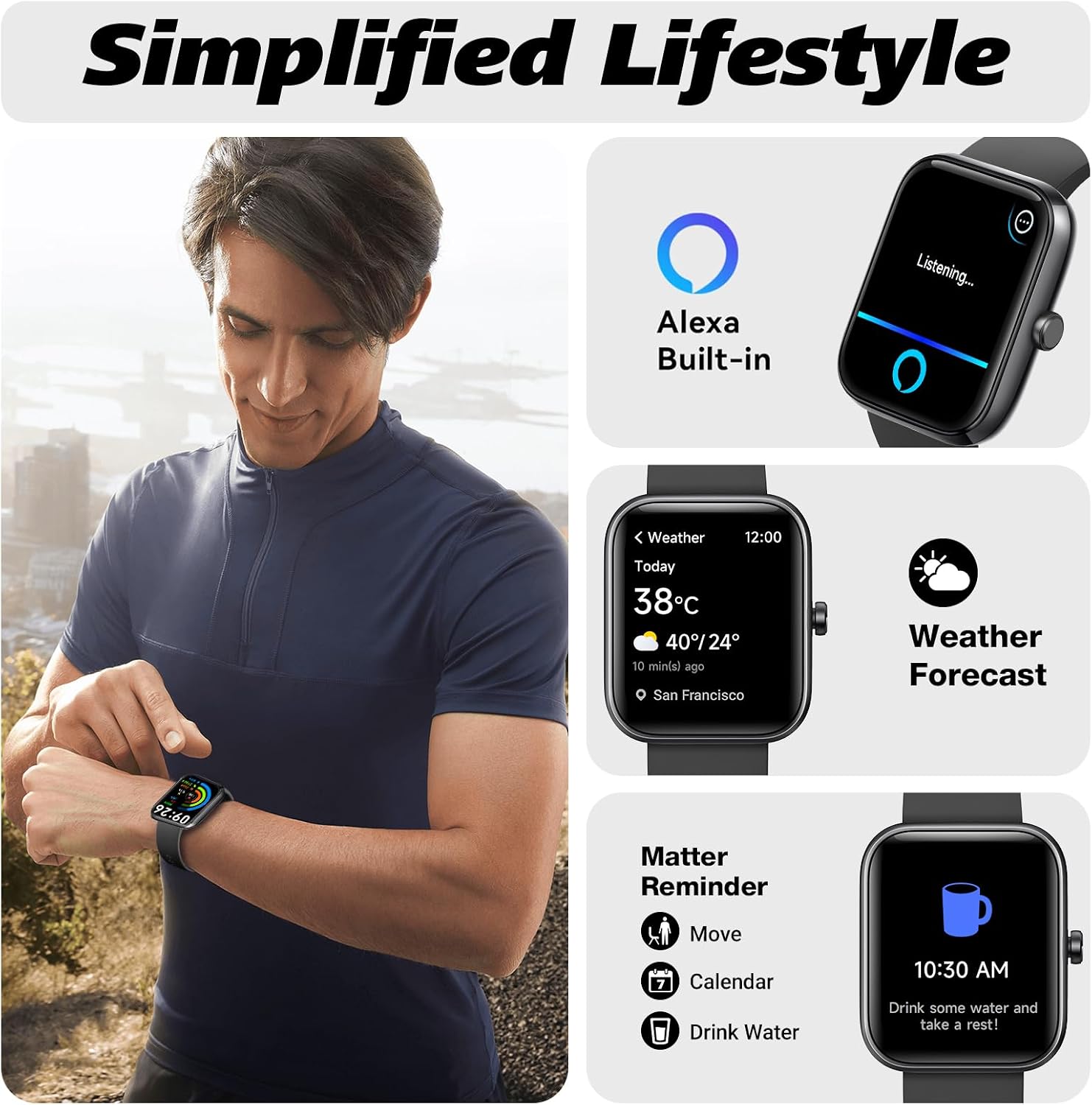 Smart Watch for Men Women with Bluetooth Call, Alexa Built-in, Heart Rate & Sleep Monitor, 1.83" DIY Dial Fitness Watch with 100+ Sport Modes, IP68 Waterproof, Compatible with Android iOS - pokemaSmart Watch for Men Women with Bluetooth Call, Alexa Built-in, Heart Rate & Sleep Monitor, 1.83" DIY Dial Fitness Watch with 100+ Sport Modes, IP68 Waterproof, Compatible with Android iOS