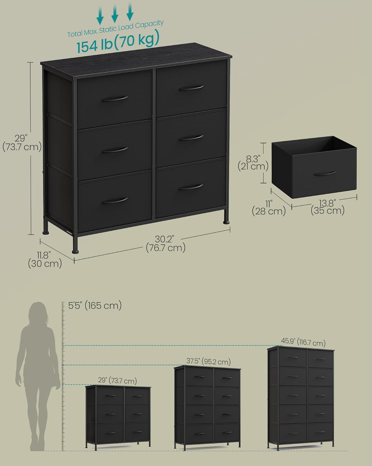 SONGMICS Chest of Drawers Storage Unit, Steel, 6 Drawers | BELLAH Collection, for Bedroom, Closet, Hallway, Living Room, Ink Black and Ebony Black, LGS123BH03 - pokemaSONGMICS Chest of Drawers Storage Unit, Steel, 6 Drawers | BELLAH Collection, for Bedroom, Closet, Hallway, Living Room, Ink Black and Ebony Black, LGS123BH03