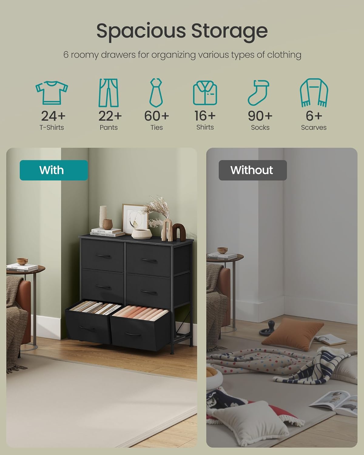 SONGMICS Chest of Drawers Storage Unit, Steel, 6 Drawers | BELLAH Collection, for Bedroom, Closet, Hallway, Living Room, Ink Black and Ebony Black, LGS123BH03 - pokemaSONGMICS Chest of Drawers Storage Unit, Steel, 6 Drawers | BELLAH Collection, for Bedroom, Closet, Hallway, Living Room, Ink Black and Ebony Black, LGS123BH03