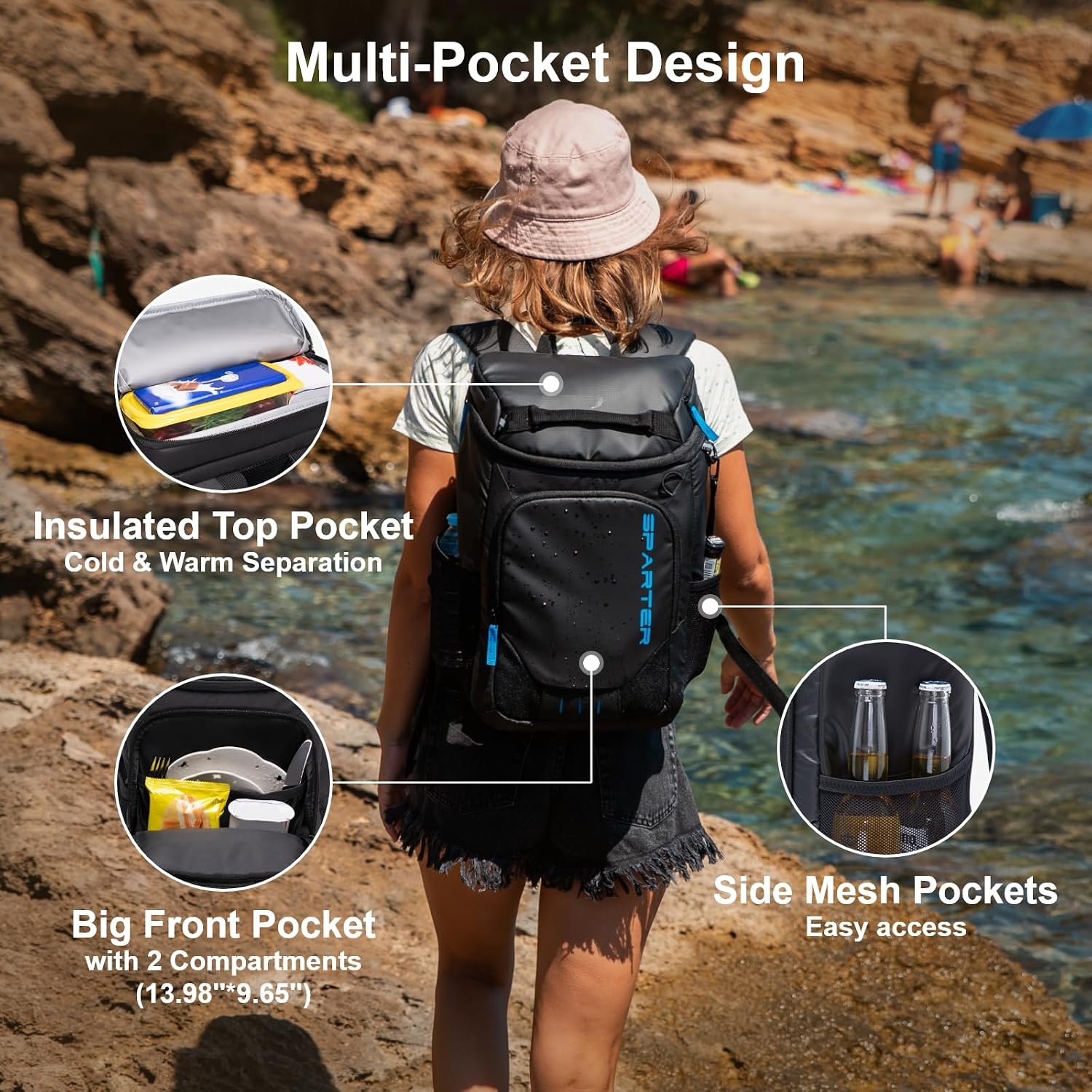 SPARTER Backpack Cooler Insulated Leak Proof 33/49 Cans, 2 Insulated Compartments Thermal Bag, Portable Lightweight Beach Travel Camping Lunch Backpack for Men and Women - pokemaSPARTER Backpack Cooler Insulated Leak Proof 33/49 Cans, 2 Insulated Compartments Thermal Bag, Portable Lightweight Beach Travel Camping Lunch Backpack for Men and Women
