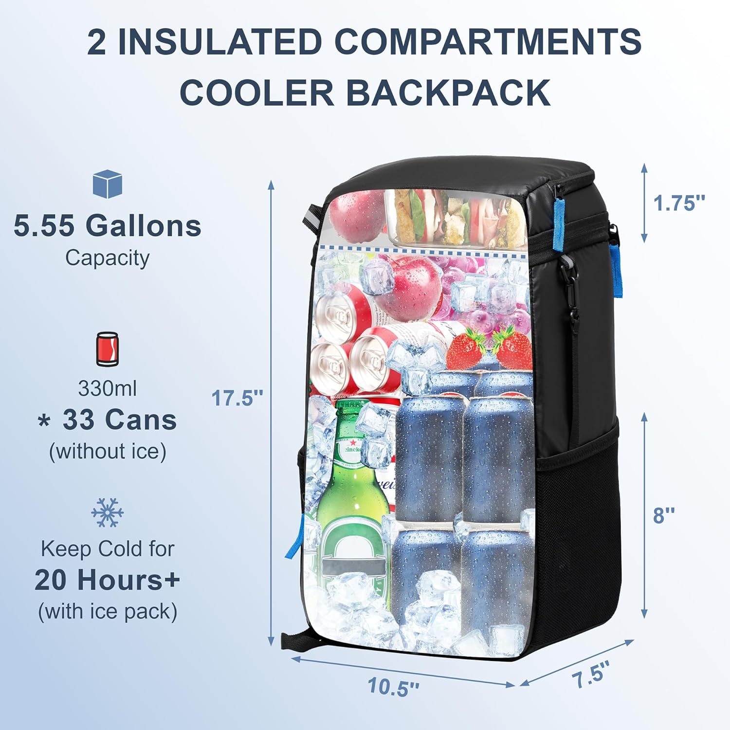 SPARTER Backpack Cooler Insulated Leak Proof 33/49 Cans, 2 Insulated Compartments Thermal Bag, Portable Lightweight Beach Travel Camping Lunch Backpack for Men and Women - pokemaSPARTER Backpack Cooler Insulated Leak Proof 33/49 Cans, 2 Insulated Compartments Thermal Bag, Portable Lightweight Beach Travel Camping Lunch Backpack for Men and Women