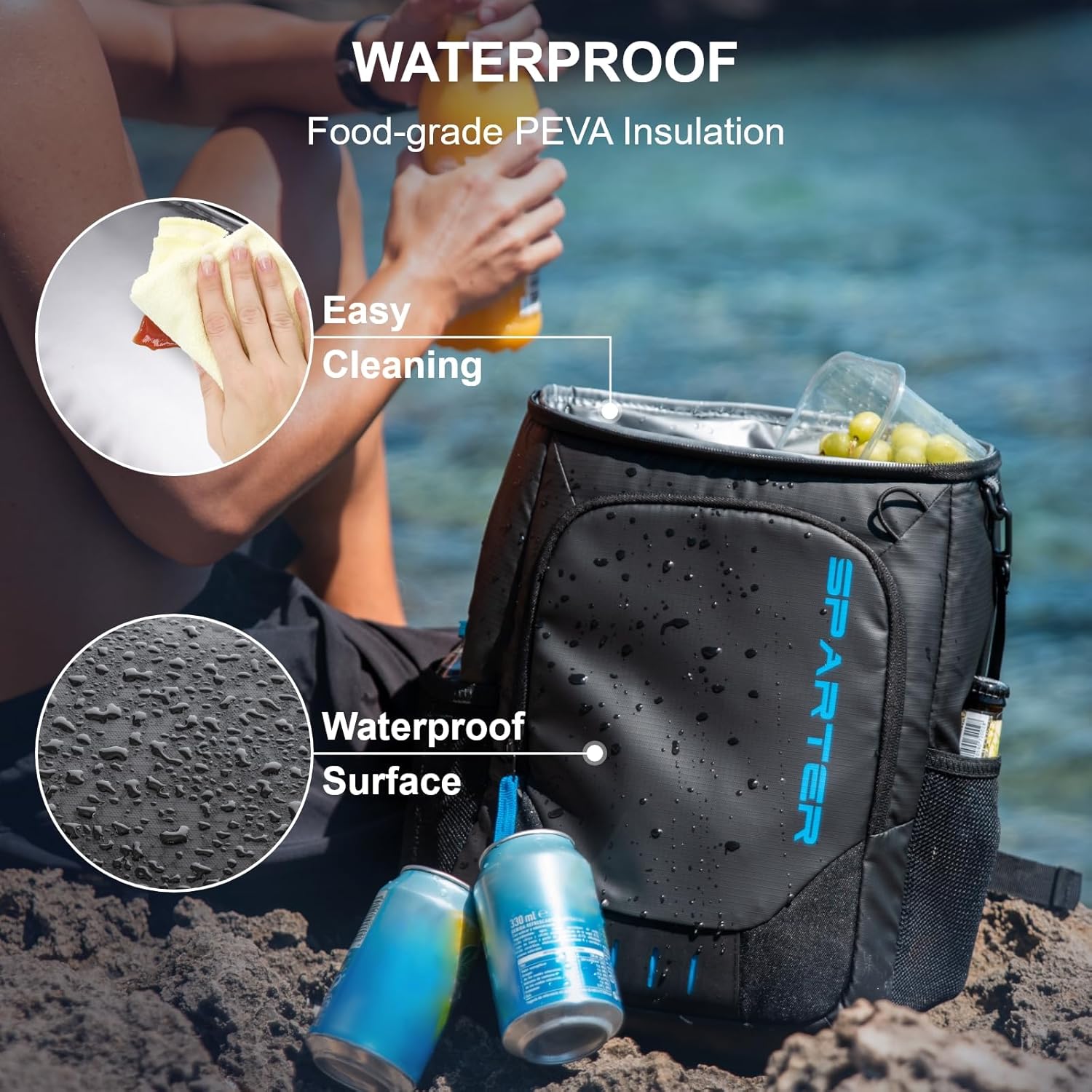 SPARTER Backpack Cooler Insulated Leak Proof 33/49 Cans, 2 Insulated Compartments Thermal Bag, Portable Lightweight Beach Travel Camping Lunch Backpack for Men and Women - pokemaSPARTER Backpack Cooler Insulated Leak Proof 33/49 Cans, 2 Insulated Compartments Thermal Bag, Portable Lightweight Beach Travel Camping Lunch Backpack for Men and Women