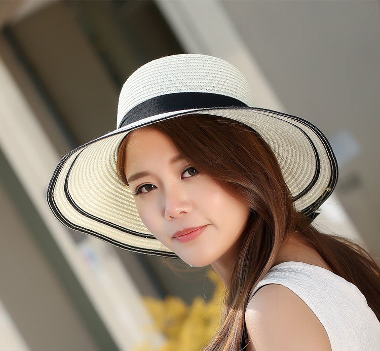 Sun Hat Big Black Bow Summer Hats For Women Foldable Straw Beach Panama Hat Visor Wide Brim Femme Female New - pokema24d0526092d8304629aae076568afa05