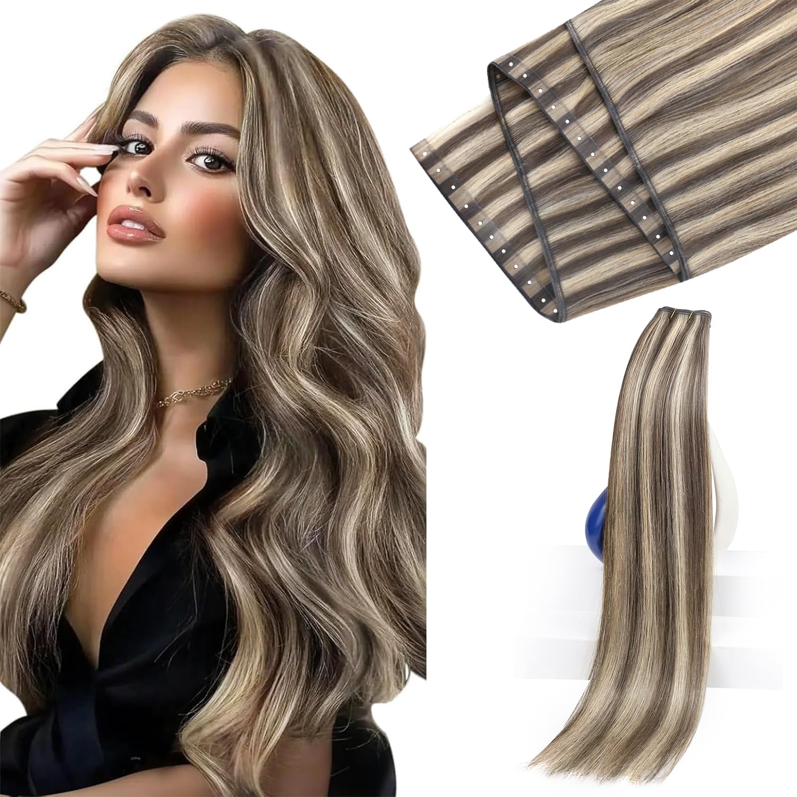 Sunny Hair Butterfly Weft Hair Extensions Human Hair 100g for Date Night | Double Layered Micro Bead Weft for Daily Wear, Golden Blonde Highlights, Layered Fullness, Party Styling, 18 Inch - pokemaSunny Hair Butterfly Weft Hair Extensions Human Hair 100g for Date Night | Double Layered Micro Bead Weft for Daily Wear, Golden Blonde Highlights, Layered Fullness, Party Styling, 18 Inch