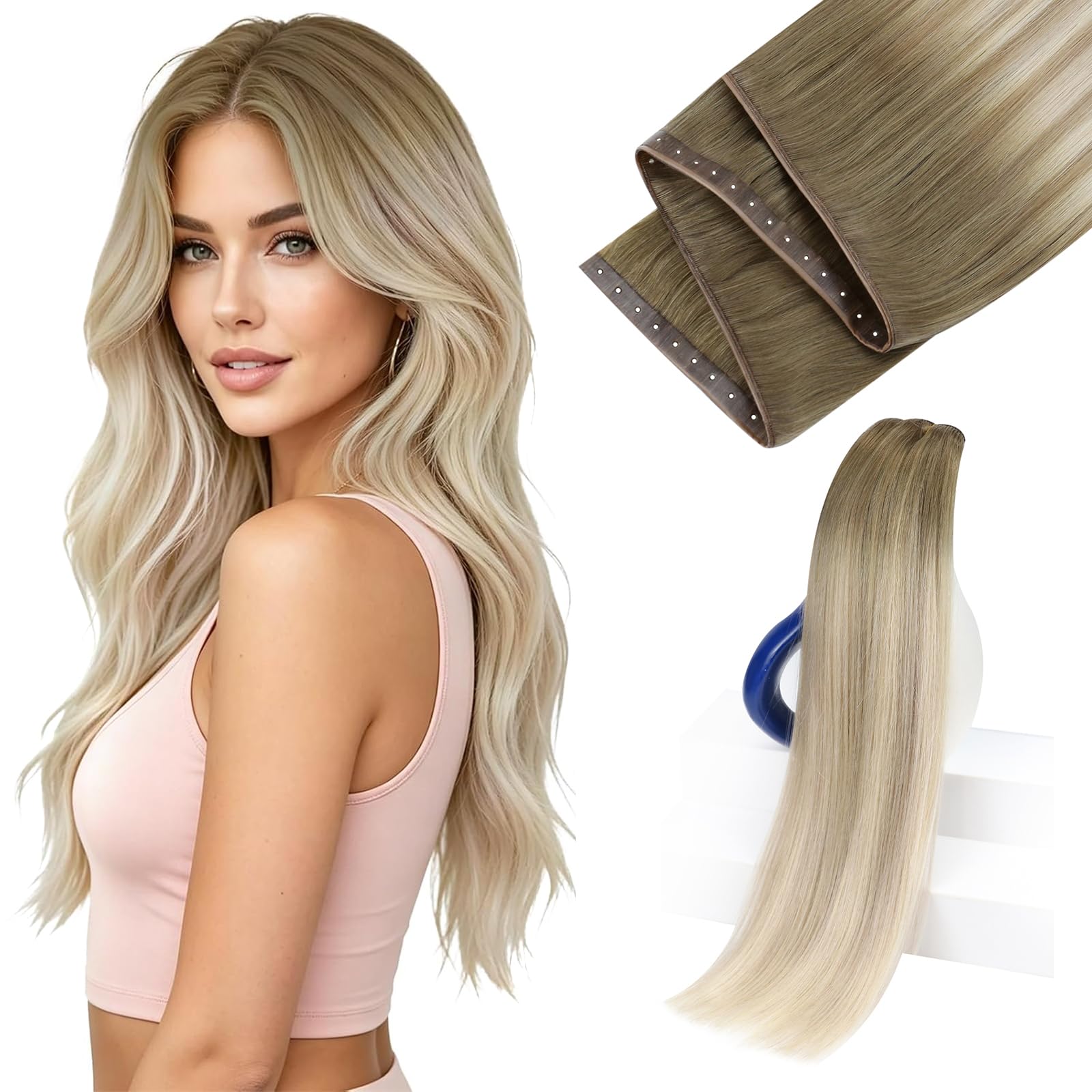 Sunny Hair Butterfly Weft Hair Extensions Human Hair 100g for Date Night | Double Layered Micro Bead Weft for Daily Wear, Golden Blonde Highlights, Layered Fullness, Party Styling, 18 Inch - pokemaSunny Hair Butterfly Weft Hair Extensions Human Hair 100g for Date Night | Double Layered Micro Bead Weft for Daily Wear, Golden Blonde Highlights, Layered Fullness, Party Styling, 18 Inch