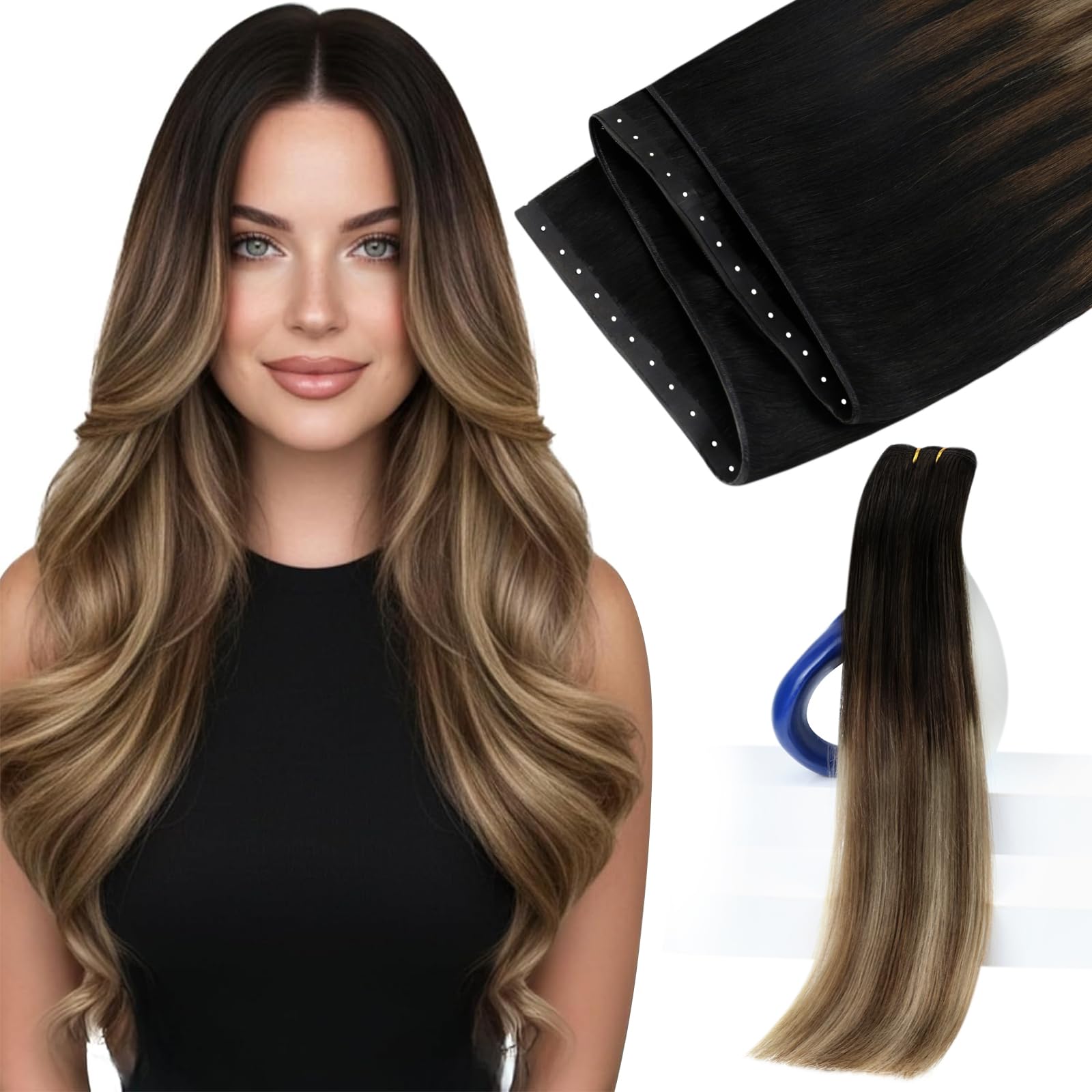 Sunny Hair Butterfly Weft Hair Extensions Human Hair 100g for Date Night | Double Layered Micro Bead Weft for Daily Wear, Golden Blonde Highlights, Layered Fullness, Party Styling, 18 Inch - pokemaSunny Hair Butterfly Weft Hair Extensions Human Hair 100g for Date Night | Double Layered Micro Bead Weft for Daily Wear, Golden Blonde Highlights, Layered Fullness, Party Styling, 18 Inch