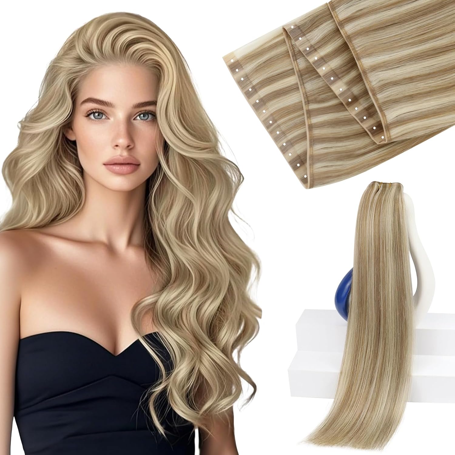 Sunny Hair Butterfly Weft Hair Extensions Human Hair 100g for Date Night | Double Layered Micro Bead Weft for Daily Wear, Golden Blonde Highlights, Layered Fullness, Party Styling, 18 Inch - pokemaSunny Hair Butterfly Weft Hair Extensions Human Hair 100g for Date Night | Double Layered Micro Bead Weft for Daily Wear, Golden Blonde Highlights, Layered Fullness, Party Styling, 18 Inch
