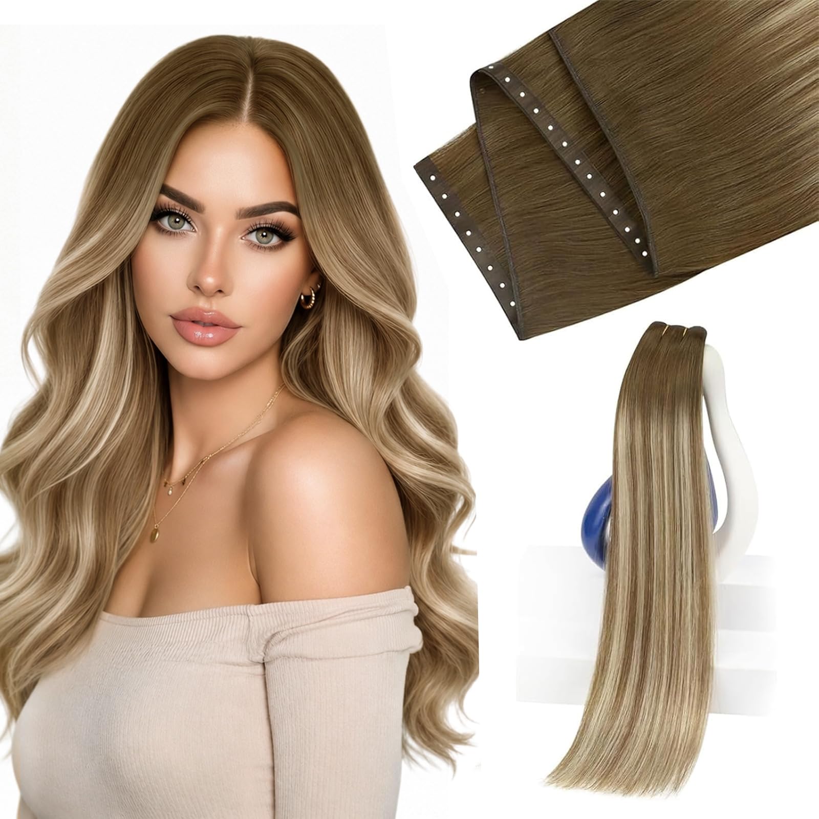 Sunny Hair Butterfly Weft Hair Extensions Human Hair 100g for Date Night | Double Layered Micro Bead Weft for Daily Wear, Golden Blonde Highlights, Layered Fullness, Party Styling, 18 Inch - pokemaSunny Hair Butterfly Weft Hair Extensions Human Hair 100g for Date Night | Double Layered Micro Bead Weft for Daily Wear, Golden Blonde Highlights, Layered Fullness, Party Styling, 18 Inch