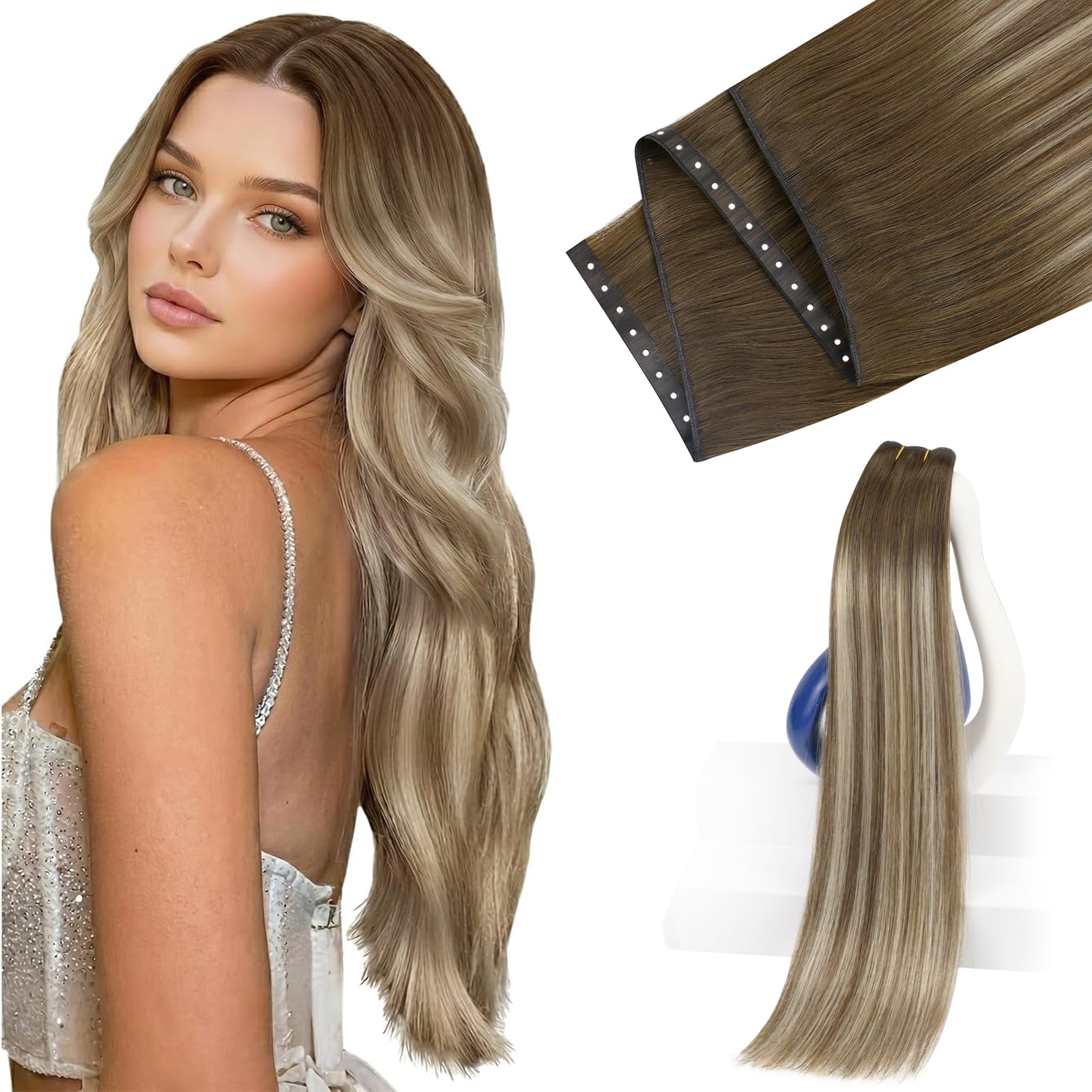 Sunny Hair Butterfly Weft Hair Extensions Human Hair 100g for Date Night | Double Layered Micro Bead Weft for Daily Wear, Golden Blonde Highlights, Layered Fullness, Party Styling, 18 Inch - pokemaSunny Hair Butterfly Weft Hair Extensions Human Hair 100g for Date Night | Double Layered Micro Bead Weft for Daily Wear, Golden Blonde Highlights, Layered Fullness, Party Styling, 18 Inch