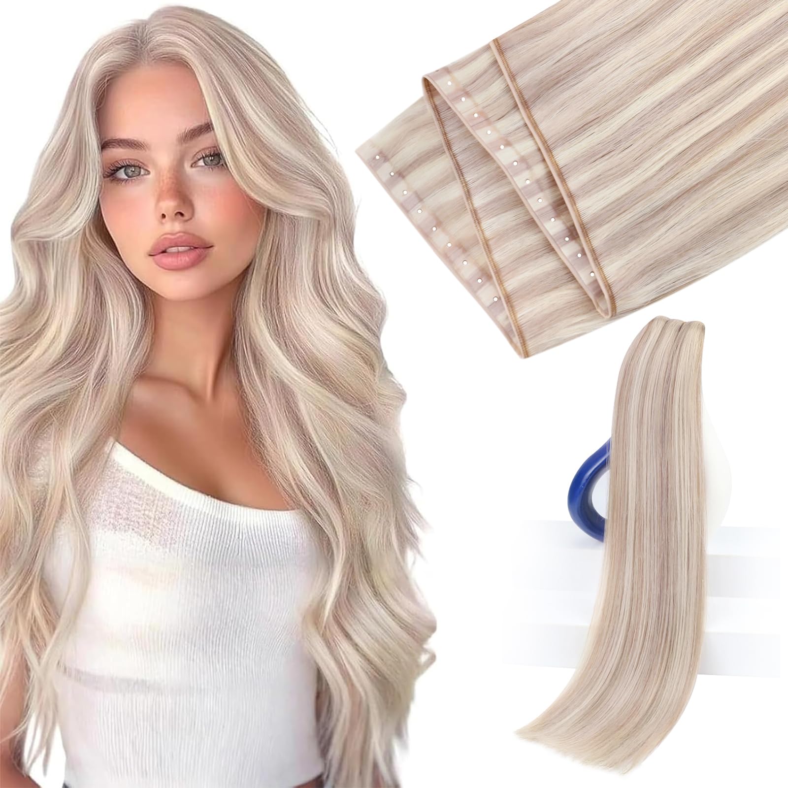 Sunny Hair Butterfly Weft Hair Extensions Human Hair 100g for Date Night | Double Layered Micro Bead Weft for Daily Wear, Golden Blonde Highlights, Layered Fullness, Party Styling, 18 Inch - pokemaSunny Hair Butterfly Weft Hair Extensions Human Hair 100g for Date Night | Double Layered Micro Bead Weft for Daily Wear, Golden Blonde Highlights, Layered Fullness, Party Styling, 18 Inch