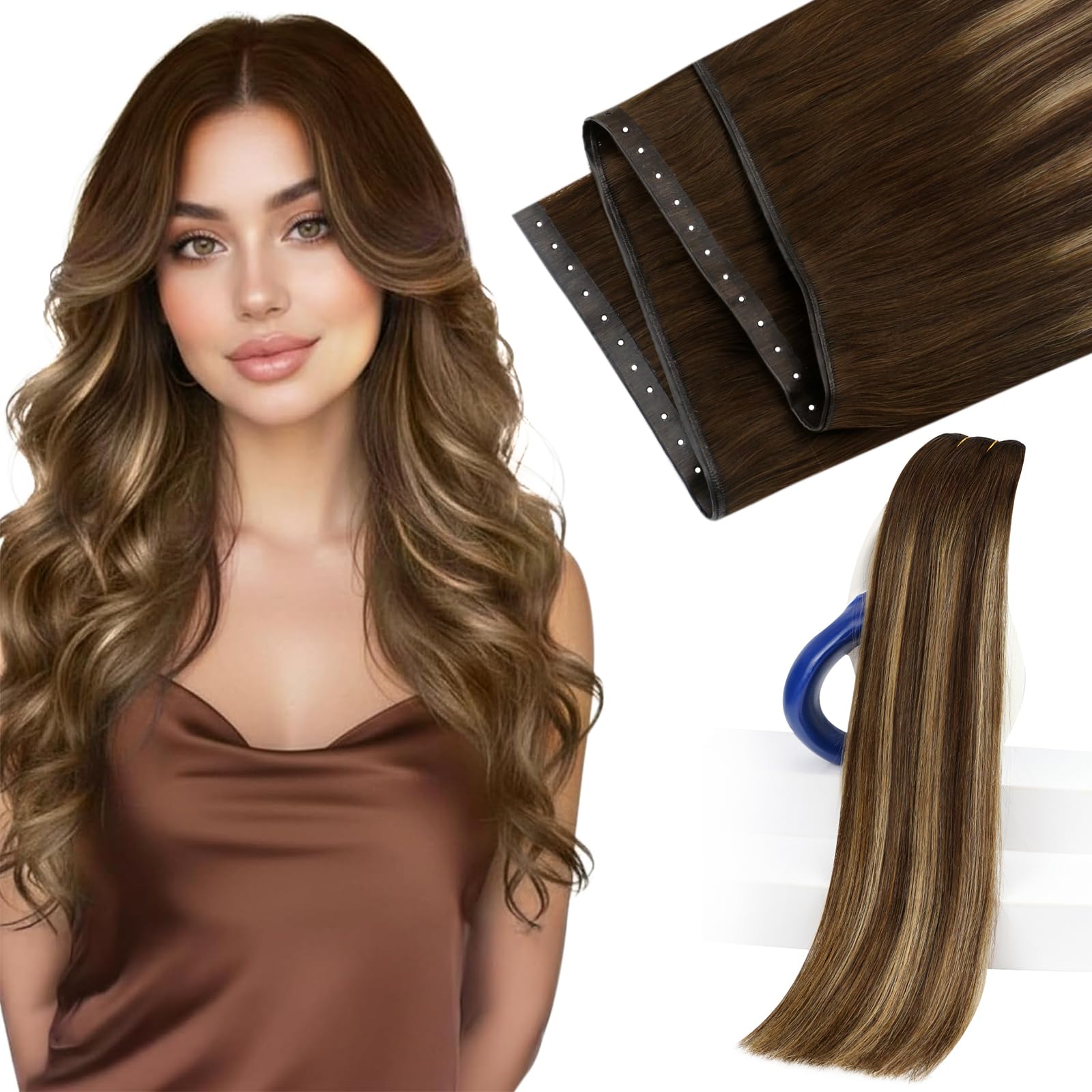 Sunny Hair Butterfly Weft Hair Extensions Human Hair 100g for Date Night | Double Layered Micro Bead Weft for Daily Wear, Golden Blonde Highlights, Layered Fullness, Party Styling, 18 Inch - pokemaSunny Hair Butterfly Weft Hair Extensions Human Hair 100g for Date Night | Double Layered Micro Bead Weft for Daily Wear, Golden Blonde Highlights, Layered Fullness, Party Styling, 18 Inch