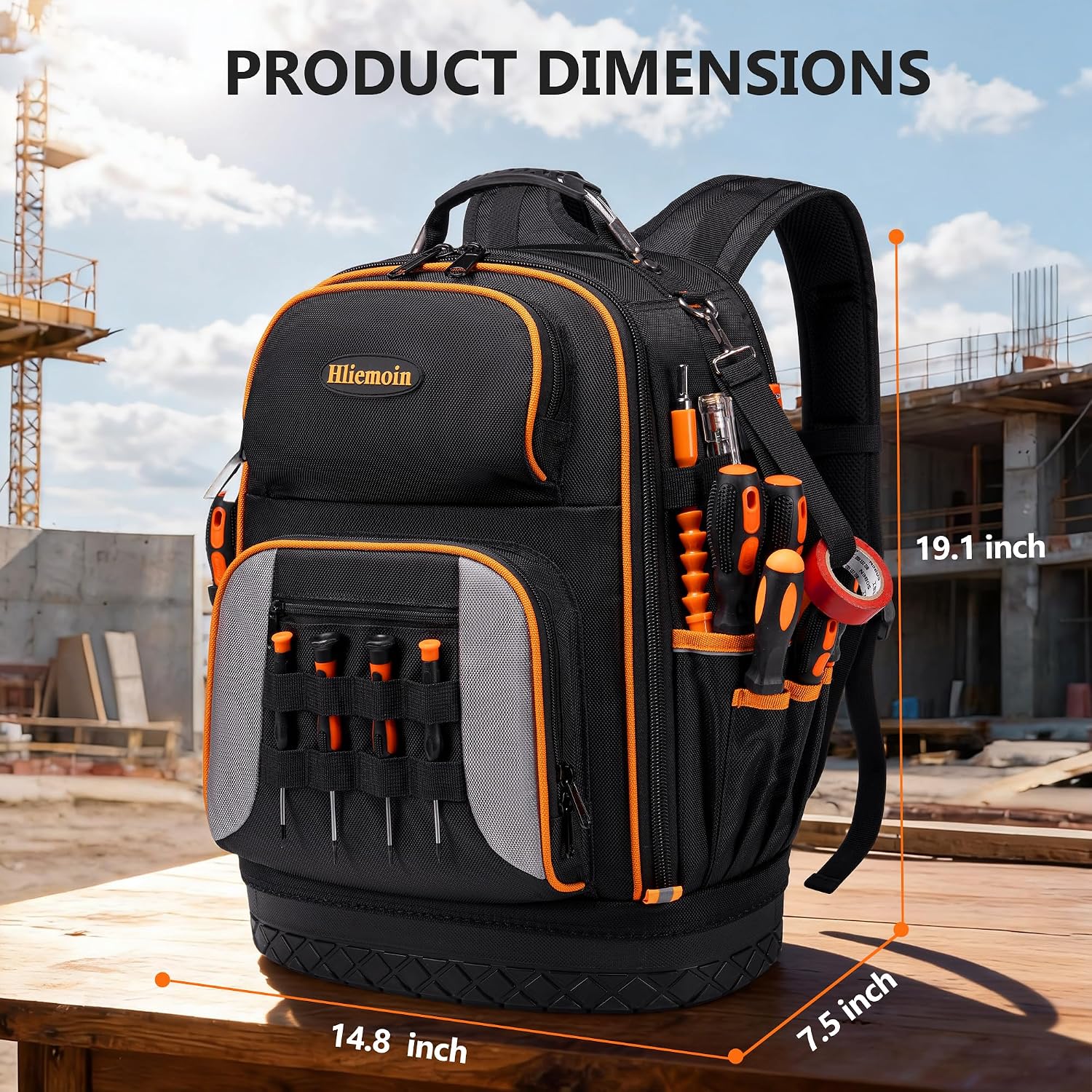 Tool Bag Backpack Heavy Duty 1680D Oxford, 75 Pockets & Loops Electrician Backpack, Large HVAC Tool Bags with Hard Bottom, Construction Work Technician Backpacks with 16’’ Laptop Compartment for Men - pokemaTool Bag Backpack Heavy Duty 1680D Oxford, 75 Pockets & Loops Electrician Backpack, Large HVAC Tool Bags with Hard Bottom, Construction Work Technician Backpacks with 16’’ Laptop Compartment for Men