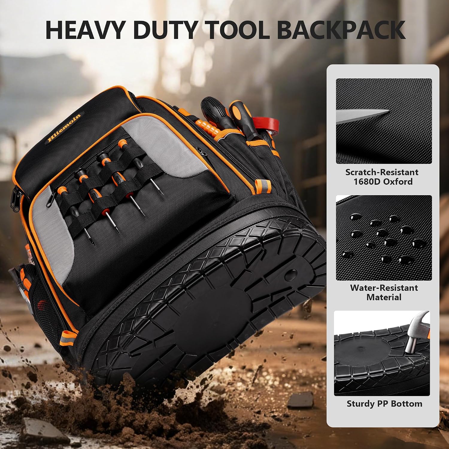 Tool Bag Backpack Heavy Duty 1680D Oxford, 75 Pockets & Loops Electrician Backpack, Large HVAC Tool Bags with Hard Bottom, Construction Work Technician Backpacks with 16’’ Laptop Compartment for Men - pokemaTool Bag Backpack Heavy Duty 1680D Oxford, 75 Pockets & Loops Electrician Backpack, Large HVAC Tool Bags with Hard Bottom, Construction Work Technician Backpacks with 16’’ Laptop Compartment for Men