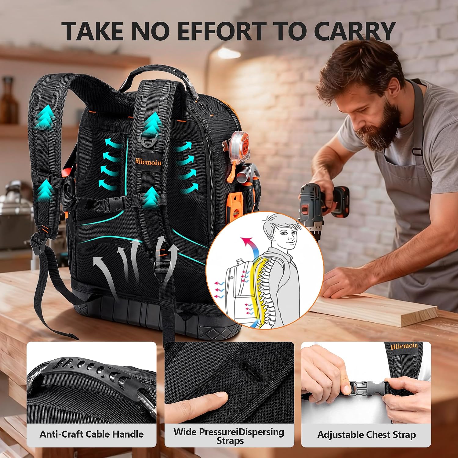 Tool Bag Backpack Heavy Duty 1680D Oxford, 75 Pockets & Loops Electrician Backpack, Large HVAC Tool Bags with Hard Bottom, Construction Work Technician Backpacks with 16’’ Laptop Compartment for Men - pokemaTool Bag Backpack Heavy Duty 1680D Oxford, 75 Pockets & Loops Electrician Backpack, Large HVAC Tool Bags with Hard Bottom, Construction Work Technician Backpacks with 16’’ Laptop Compartment for Men