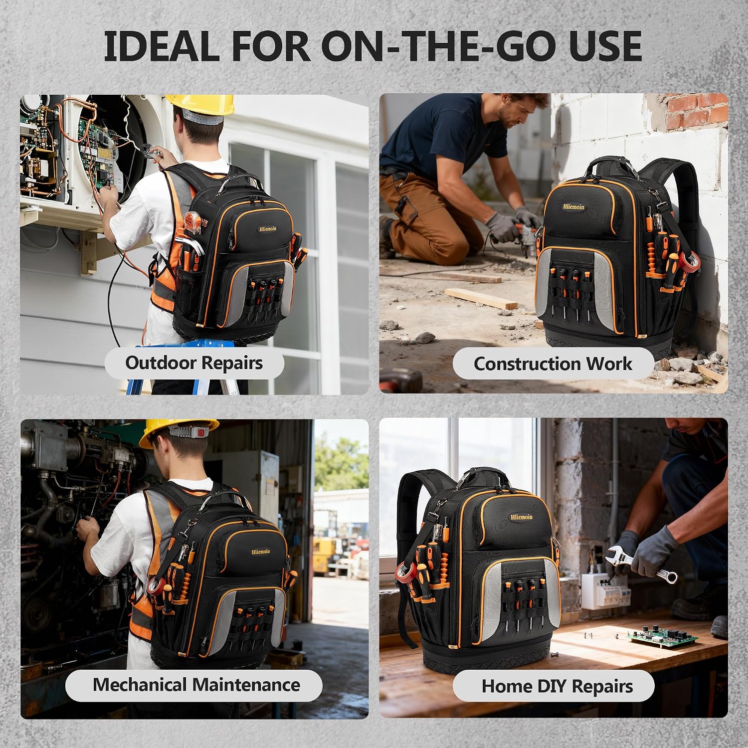 Tool Bag Backpack Heavy Duty 1680D Oxford, 75 Pockets & Loops Electrician Backpack, Large HVAC Tool Bags with Hard Bottom, Construction Work Technician Backpacks with 16’’ Laptop Compartment for Men - pokemaTool Bag Backpack Heavy Duty 1680D Oxford, 75 Pockets & Loops Electrician Backpack, Large HVAC Tool Bags with Hard Bottom, Construction Work Technician Backpacks with 16’’ Laptop Compartment for Men