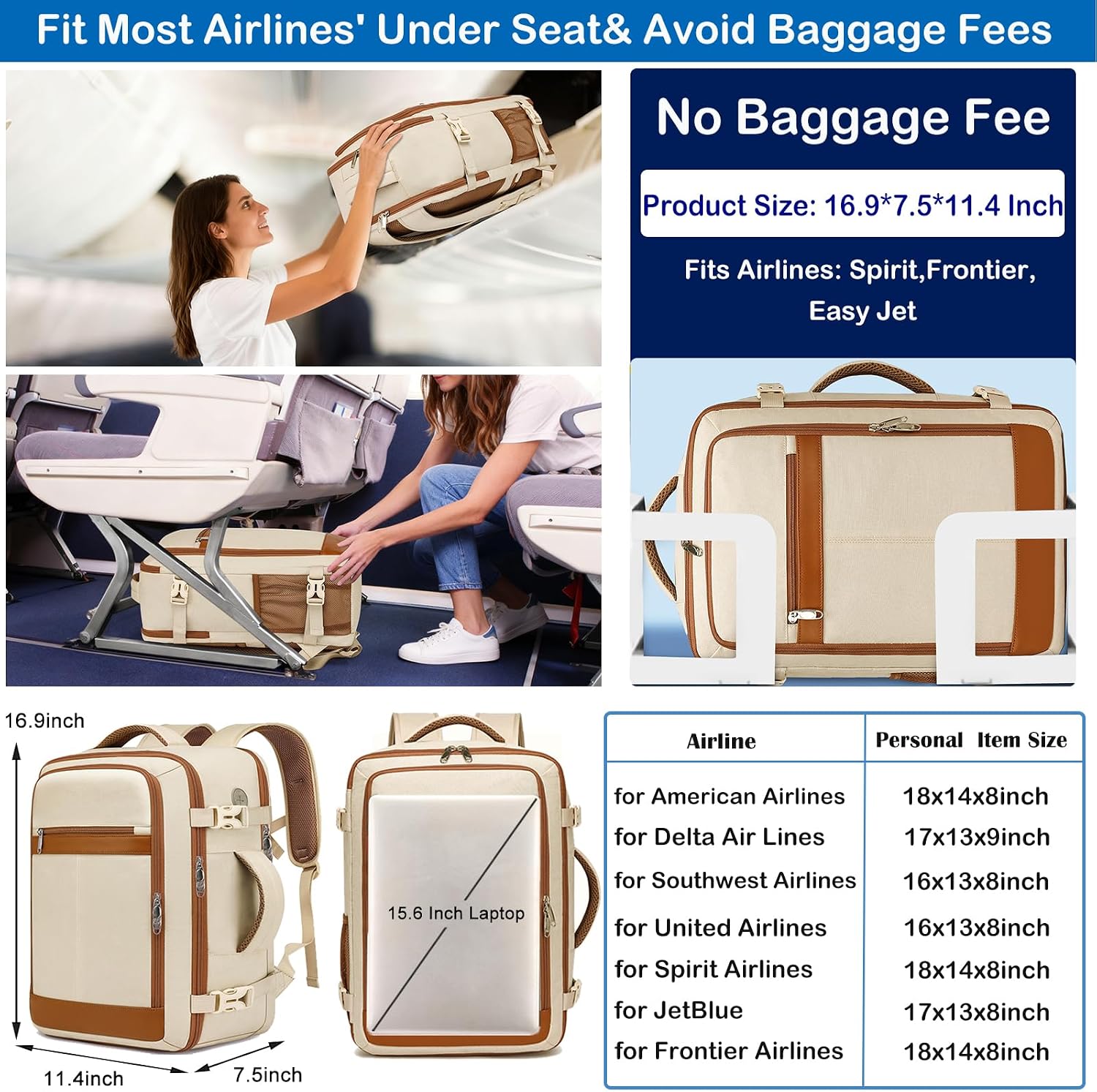 Travel Backpack for Women Flight Approved Carry On Travel Backpack with Shoe Pouch,TSA 15.6inch Laptop Sac à Dos Personal Item Bag for Weekender Overnight Bags Bookbag Travel Essentials,Beige - pokemaTravel Backpack for Women Flight Approved Carry On Travel Backpack with Shoe Pouch,TSA 15.6inch Laptop Sac à Dos Personal Item Bag for Weekender Overnight Bags Bookbag Travel Essentials,Beige