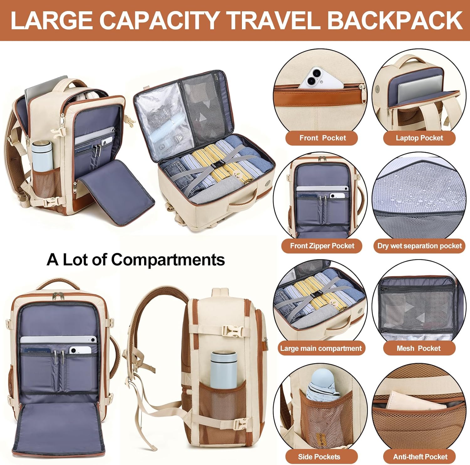 Travel Backpack for Women Flight Approved Carry On Travel Backpack with Shoe Pouch,TSA 15.6inch Laptop Sac à Dos Personal Item Bag for Weekender Overnight Bags Bookbag Travel Essentials,Beige - pokemaTravel Backpack for Women Flight Approved Carry On Travel Backpack with Shoe Pouch,TSA 15.6inch Laptop Sac à Dos Personal Item Bag for Weekender Overnight Bags Bookbag Travel Essentials,Beige