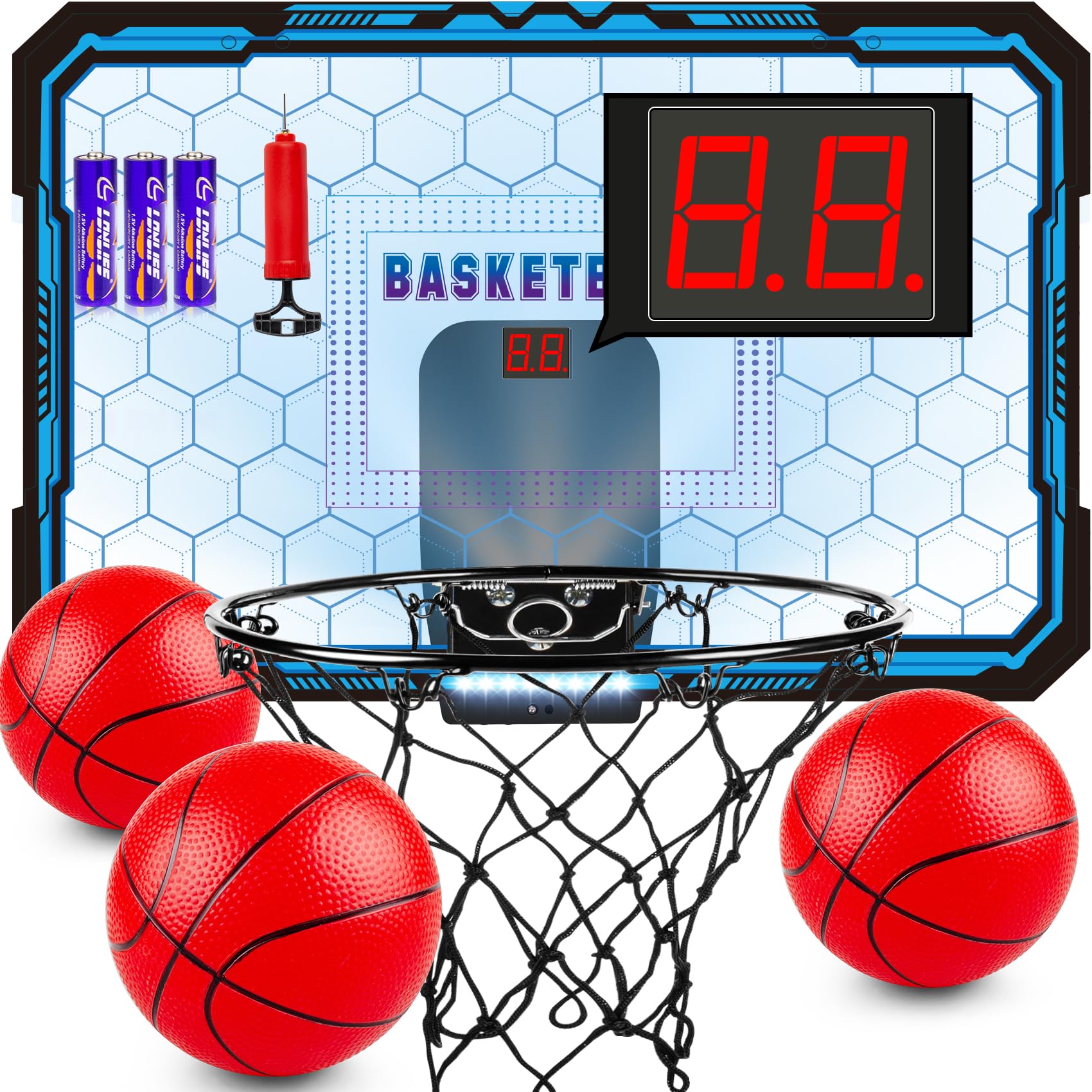 TREYWELL Basketball Hoop Indoor Basketball Mini Hoop Pro Basketball Hoop Over The Door with Cool LED Lights Boys Gifts Basketball Toys Gifts Room Accessories for Teen Boys 8-12 - pokemaTREYWELL Basketball Hoop Indoor Basketball Mini Hoop Pro Basketball Hoop Over The Door with Cool LED Lights Boys Gifts Basketball Toys Gifts Room Accessories for Teen Boys 8-12